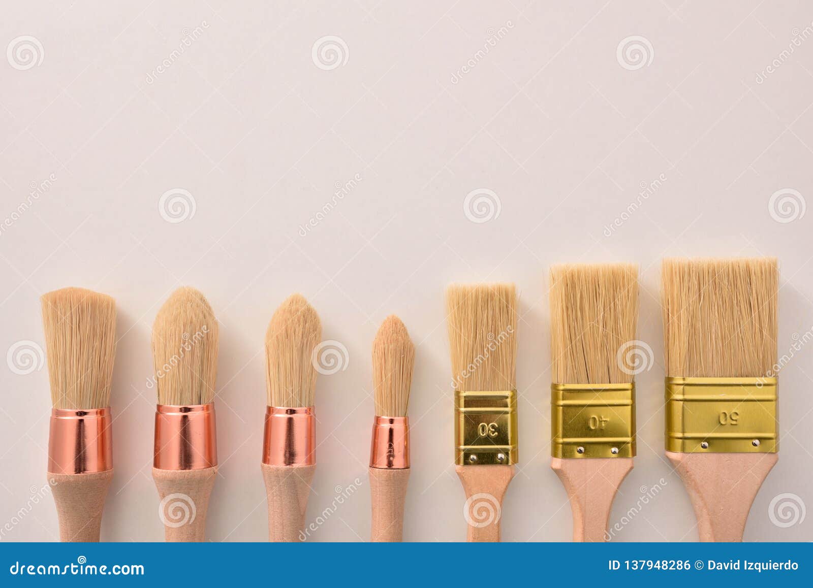 Set Paintbrushes House Painter Various Sizes and Shapes Aligned Stock