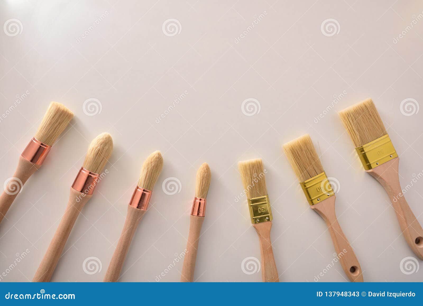 Set Paintbrushes House Painter Various Sizes and Shapes Around Stock