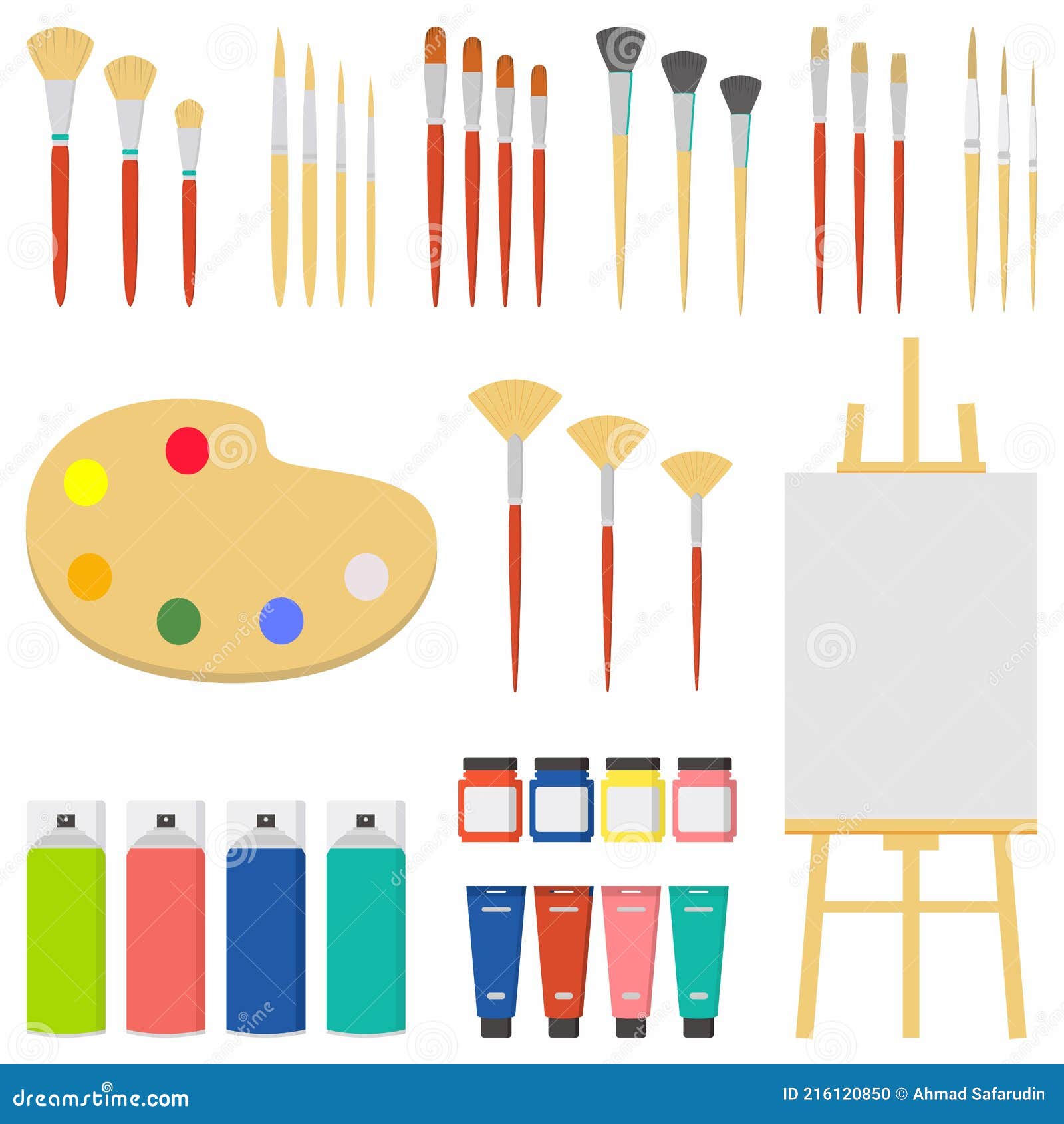 Art supplies set. Hand-drawn cartoon collection of art tools