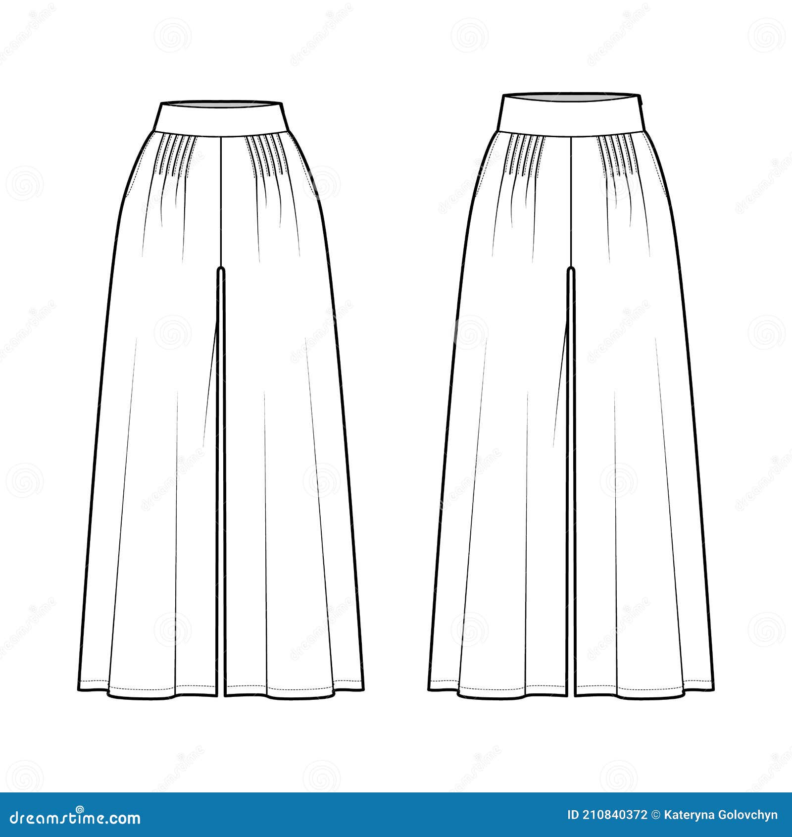 Set of Pants Palazzo Technical Fashion Illustration with Low Normal ...