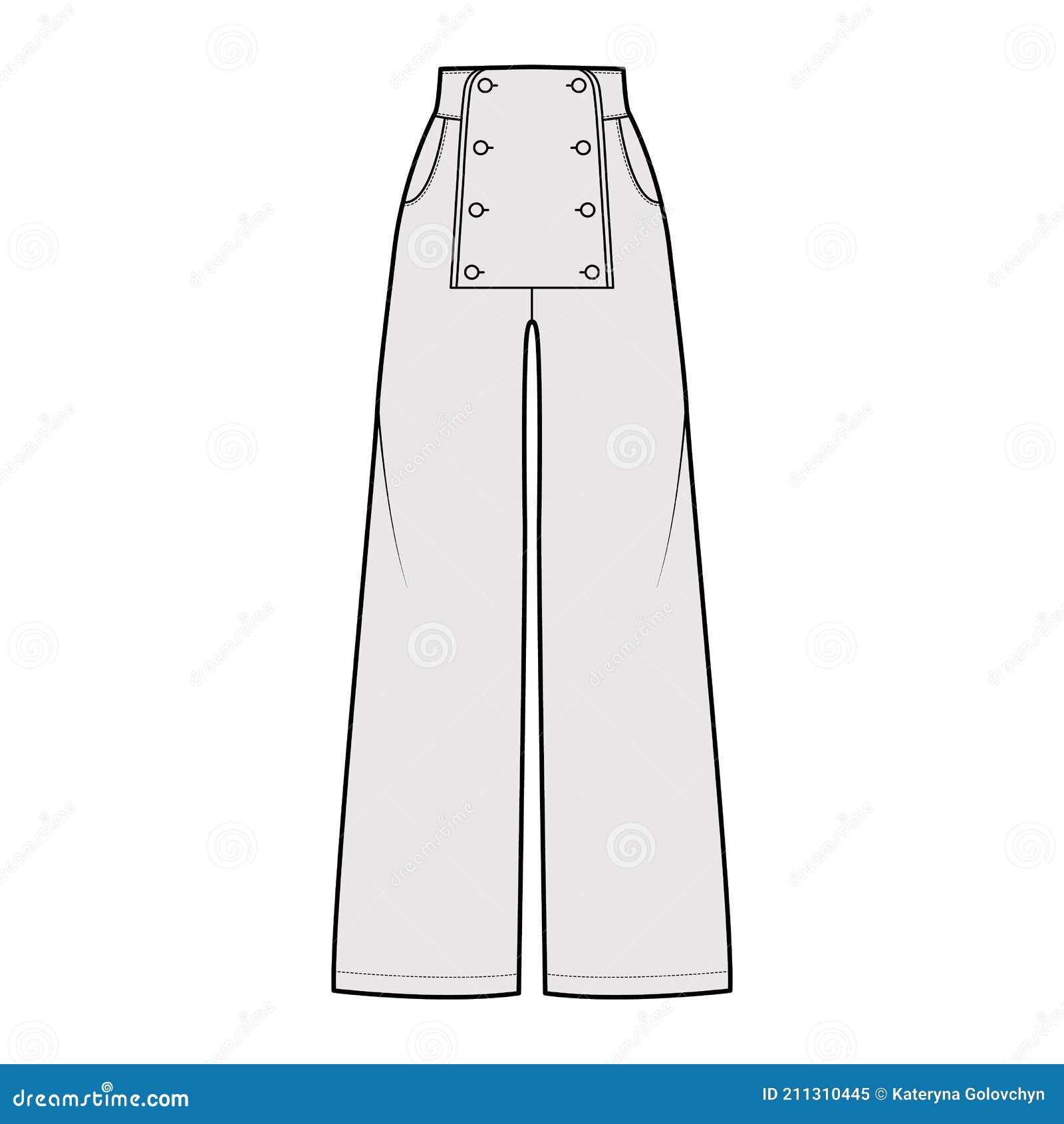 Set of Pants Sailor Technical Fashion Illustration with Normal Waist ...