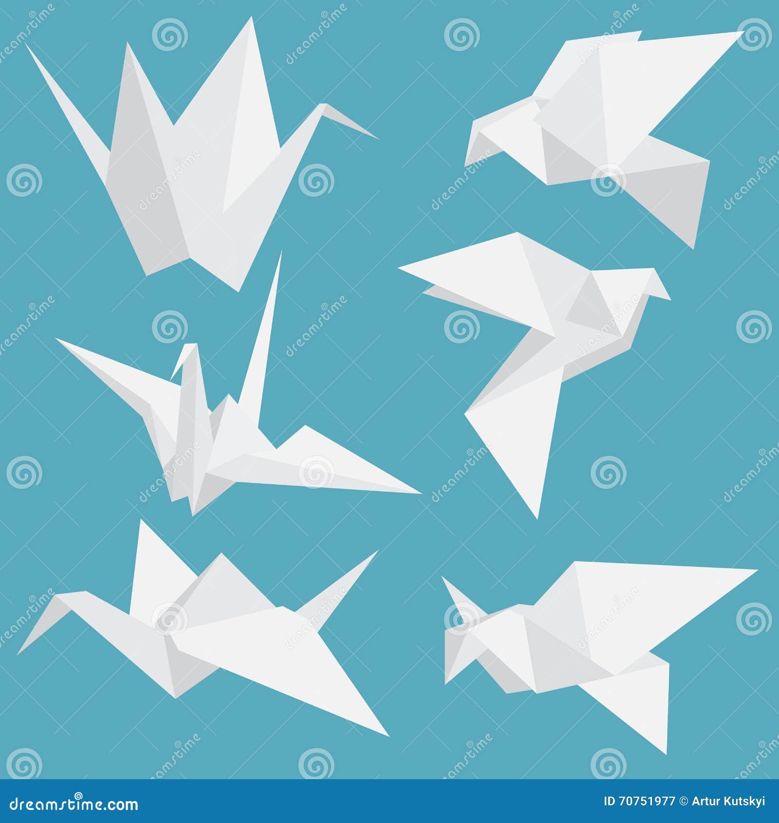 Set of Paper Cranes Origami Birds Isolated. Vector Illustration. Stock