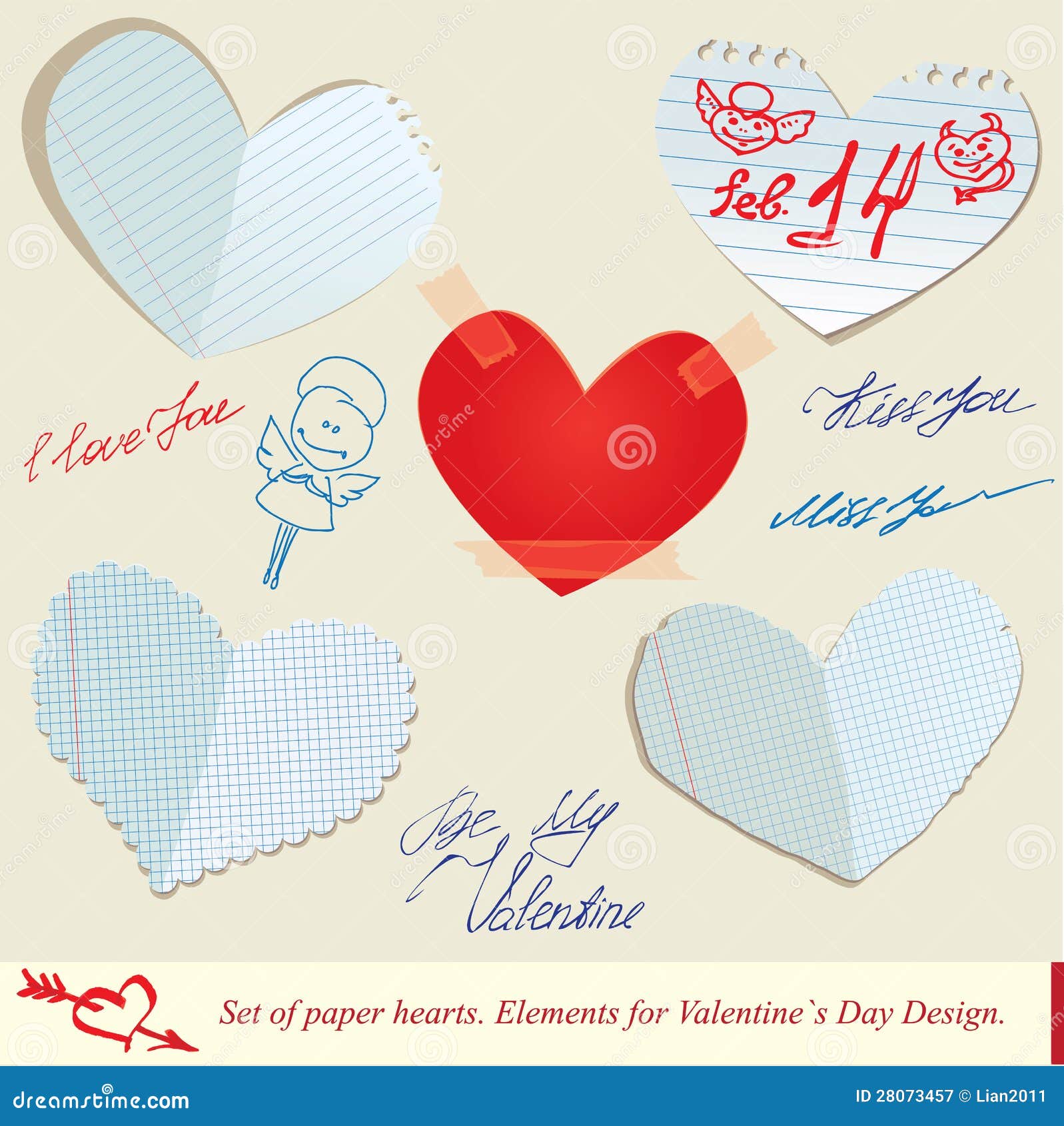 Set of paper hearts. stock vector. Illustration of greeting - 28073457