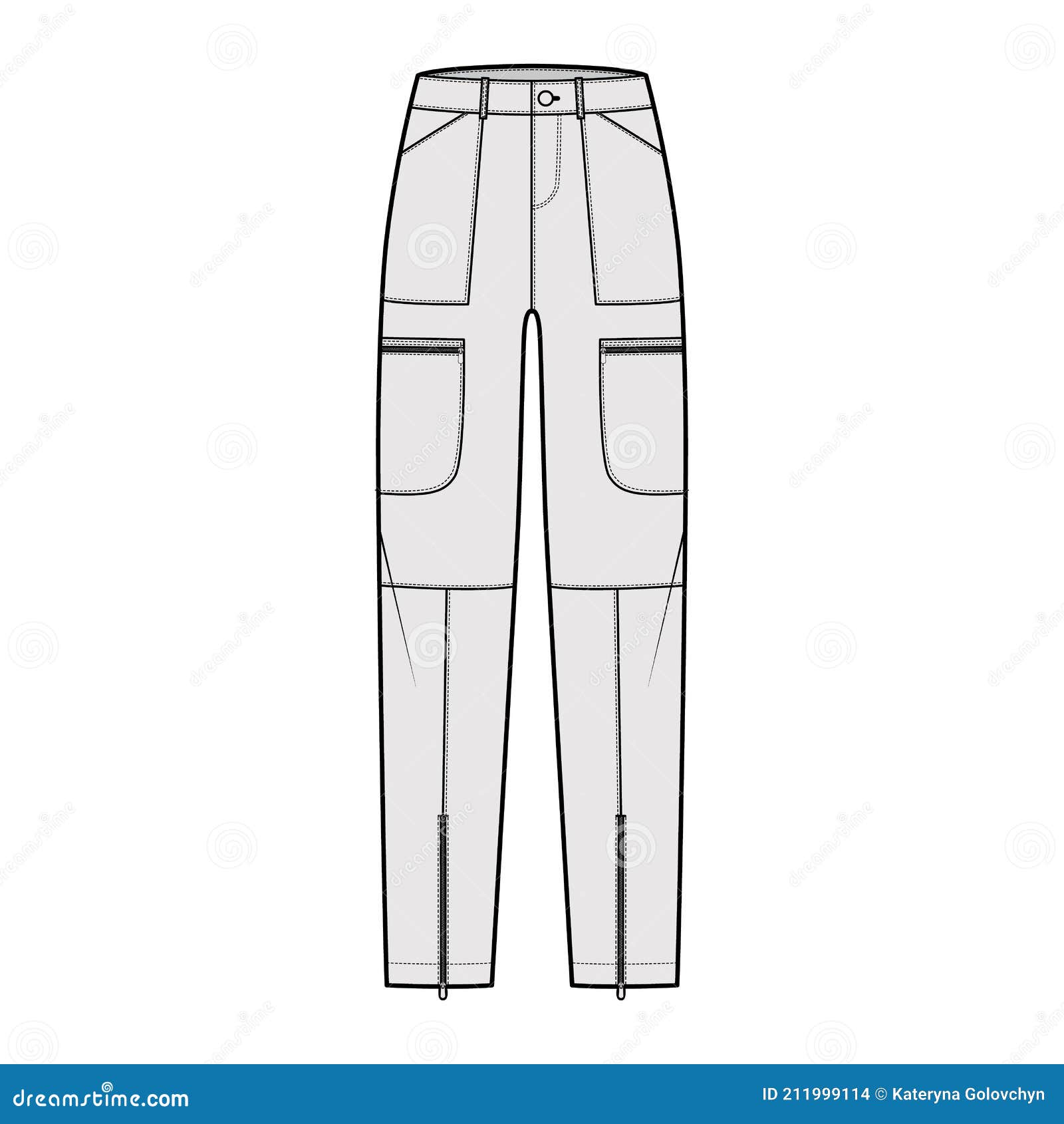 Set of Parachute Pants Technical Fashion Illustration with Normal Waist ...