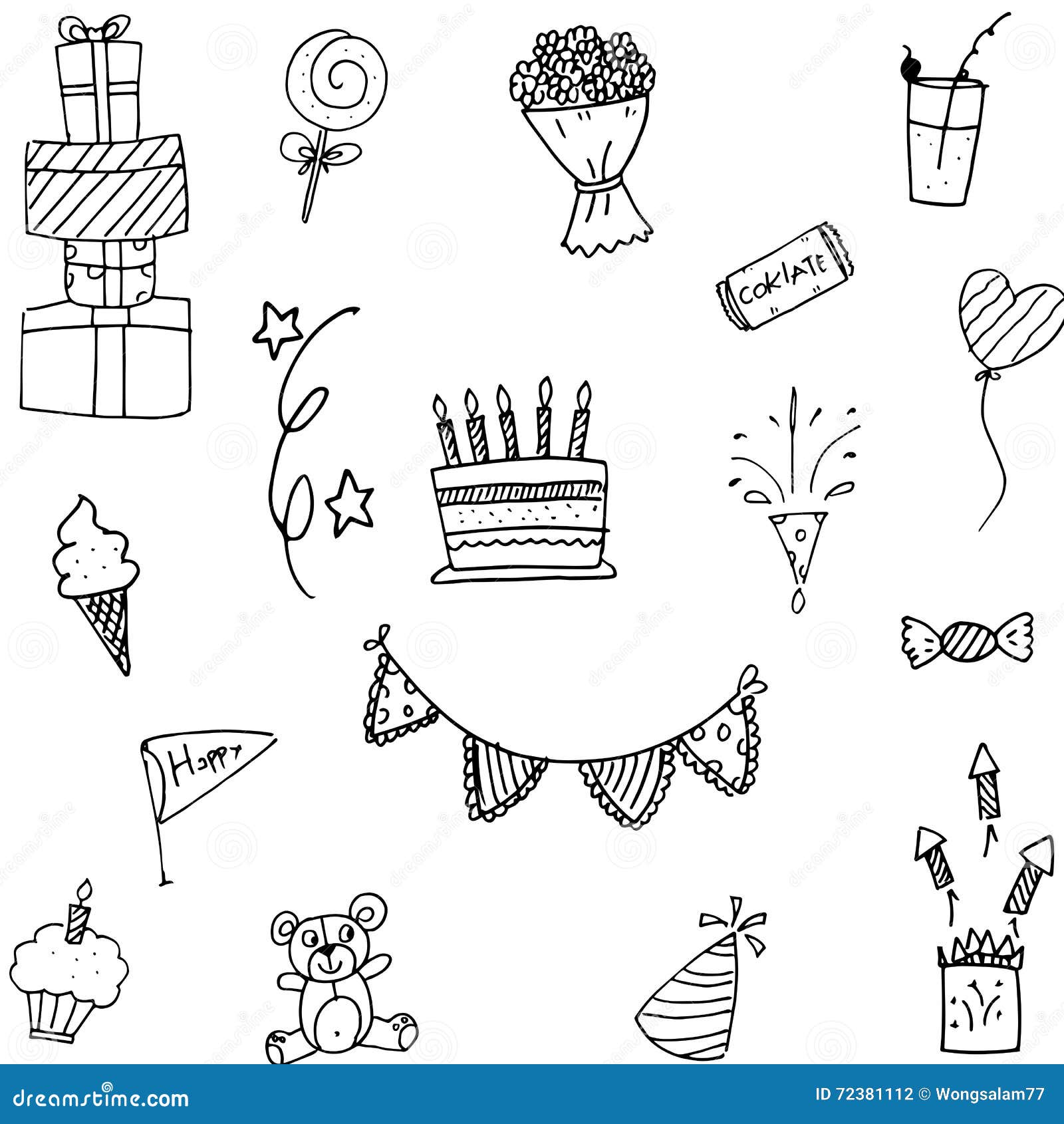 Set party doodle hand draw stock vector. Illustration of design 72381112