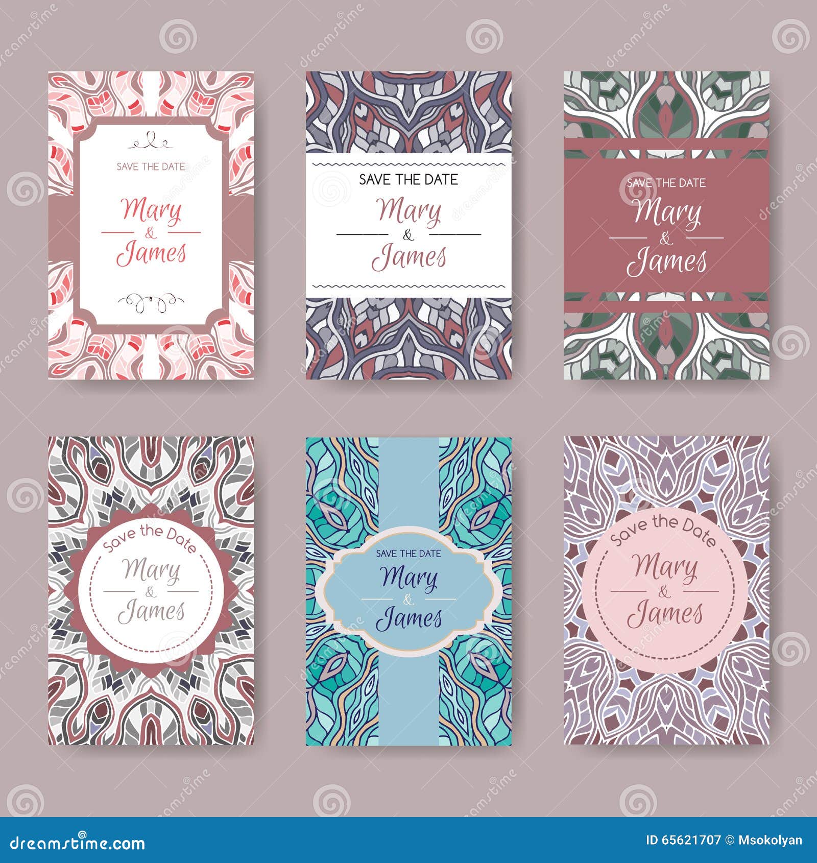 Set Of Pastel Card Templates With Ethnic Patterns Stock Vector Image 65621707 Save The Date Rubber St Template