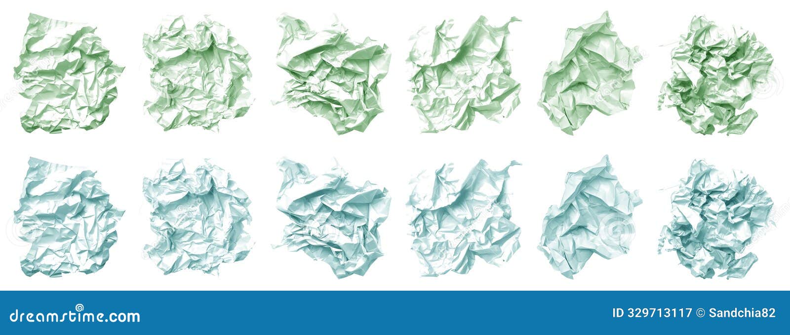set of pastel light green turquoise blue crumple crushed scrunch irregular  paper on transparent png