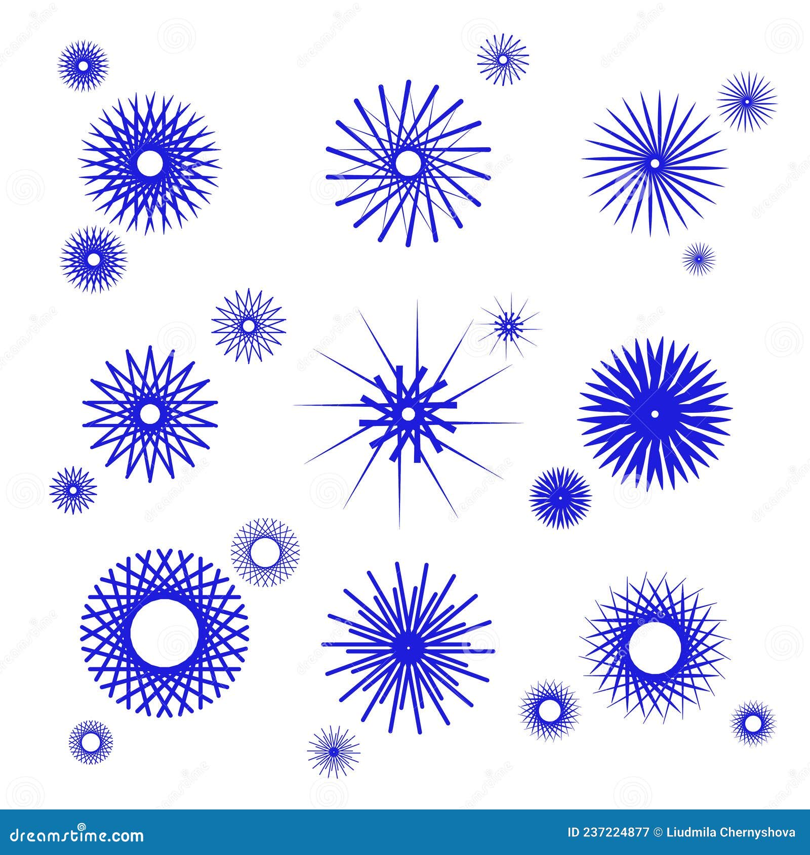 Set of Patterns of Solar Halo, Sun Crown, Snowflakes, Glitter of Stars ...