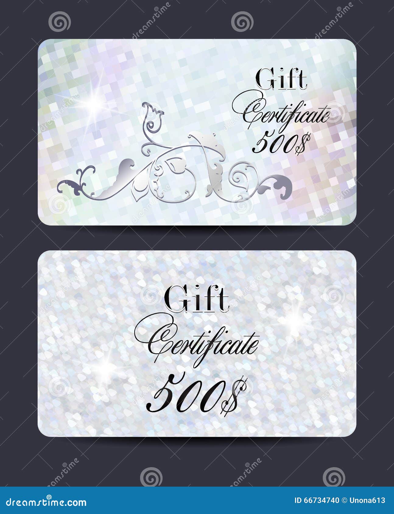 Set of Pearl Gift Certificates with Floral Design Elements and Textured