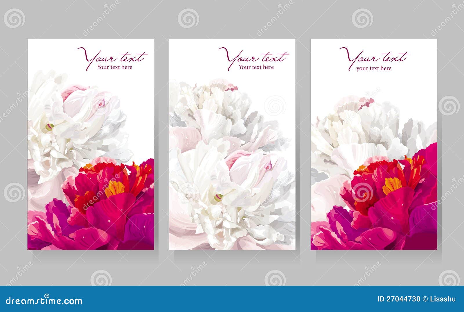 set of peony flower greeting cards