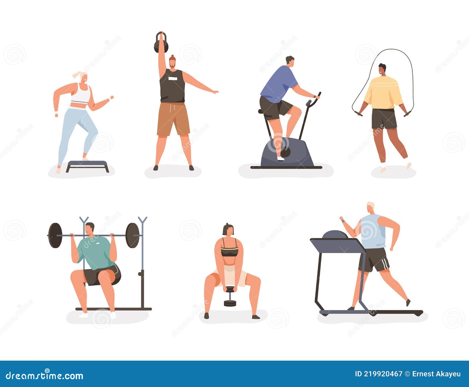 Set of People during Cardio Exercises and Power Workouts with Gym ...