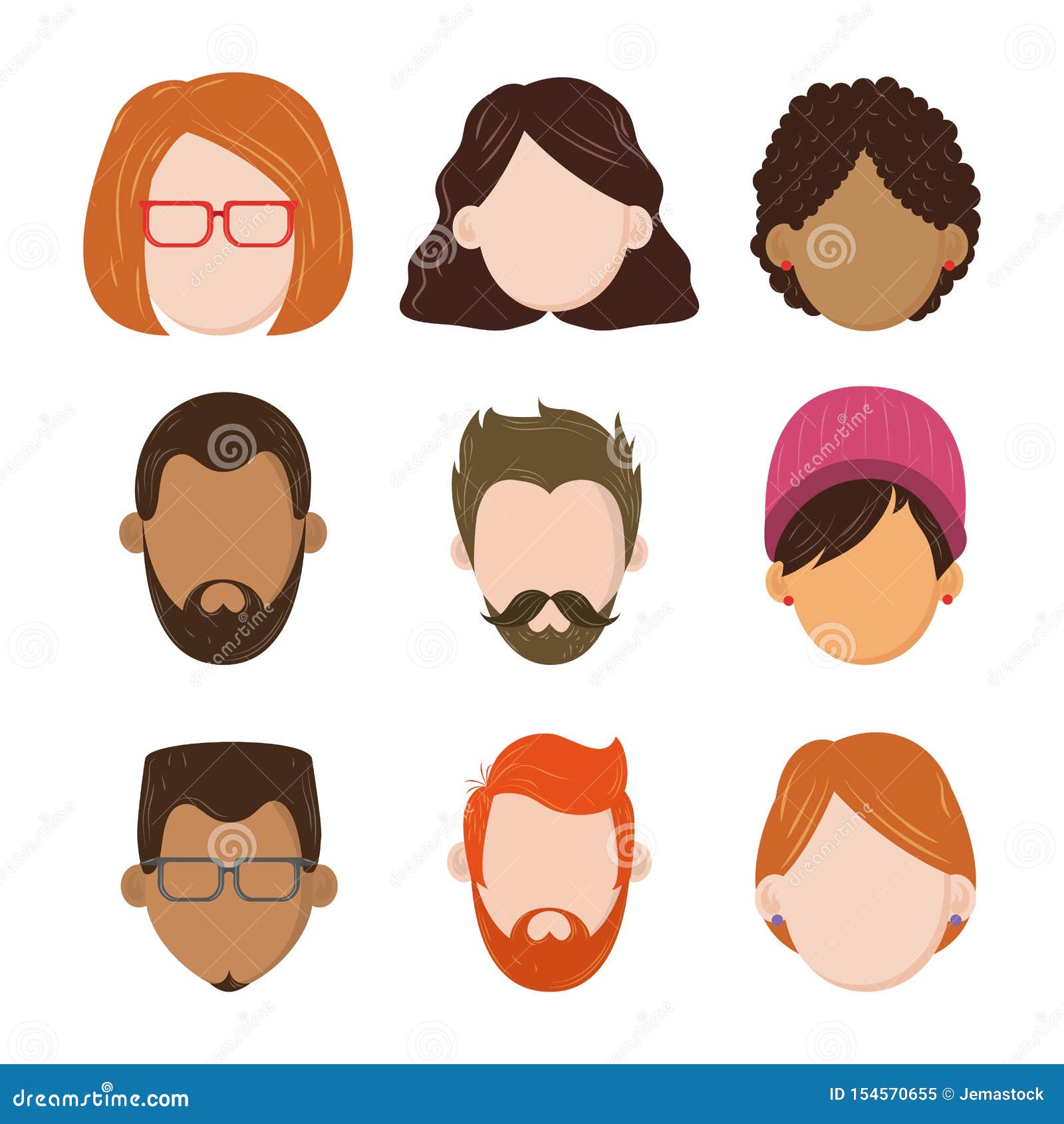 set of people faceless characters cartoons