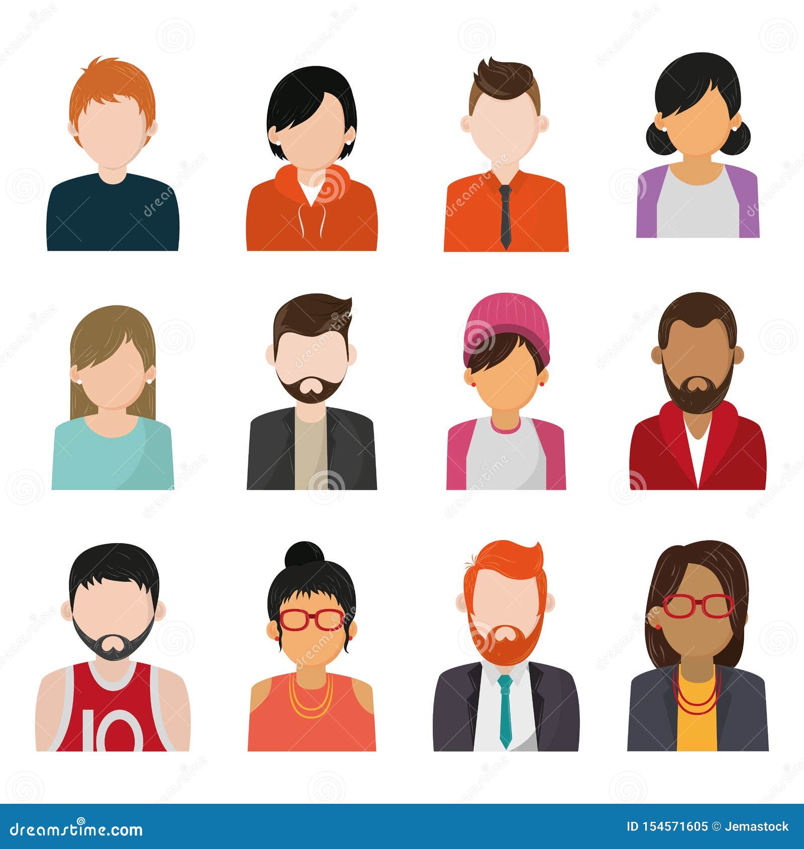 set of people faceless characters icons