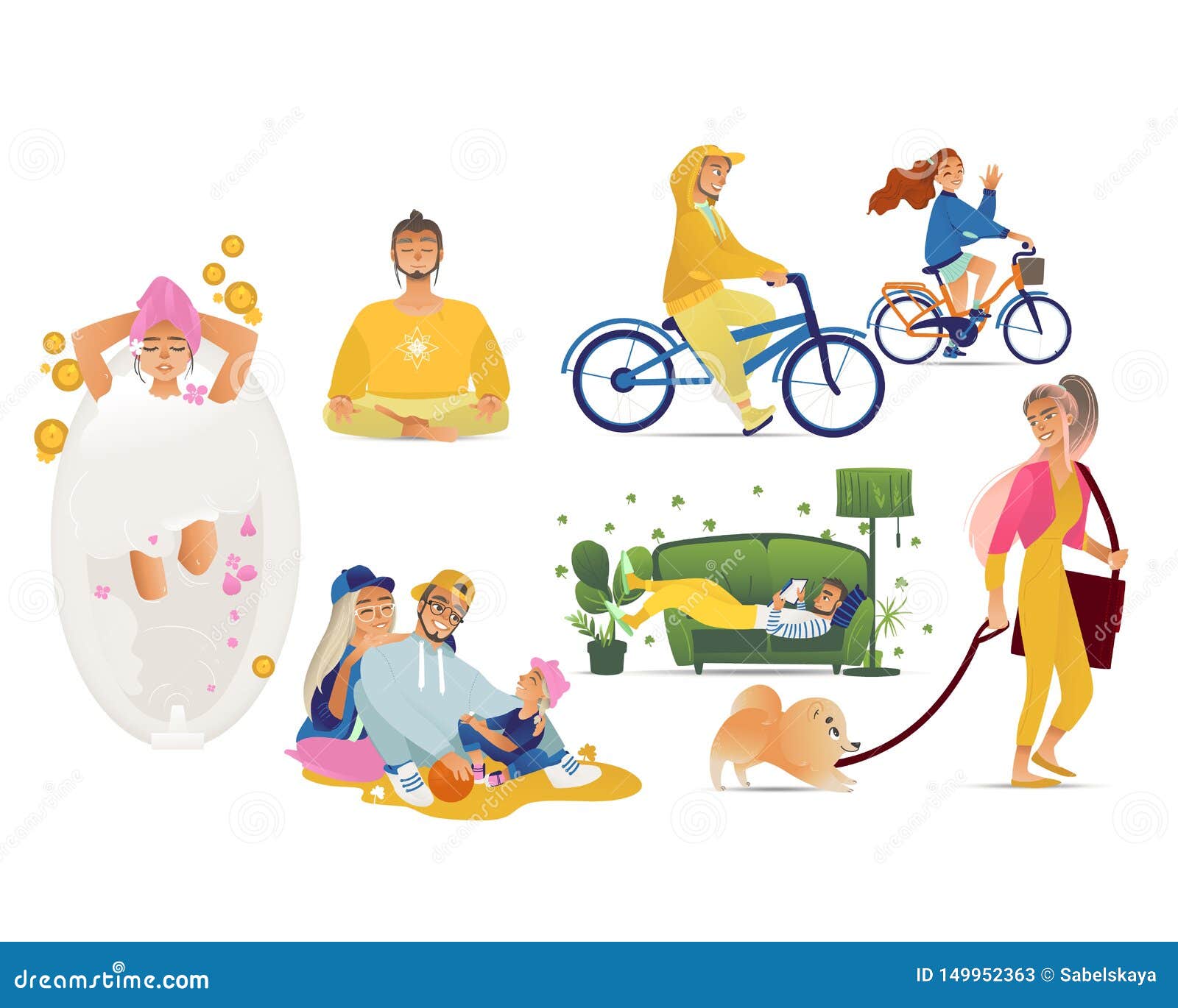 Set of People Having Rest in a Variety of Ways Cartoon Style Stock ...