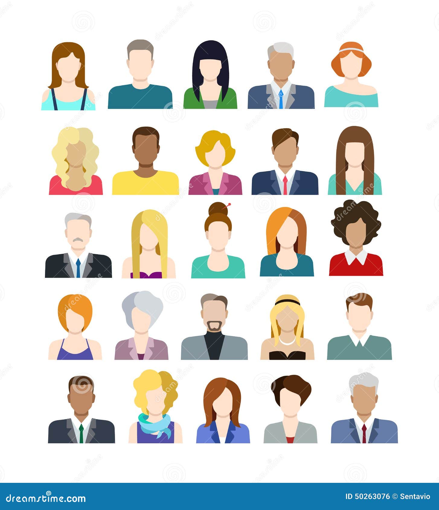 set of people icons in flat style with faces