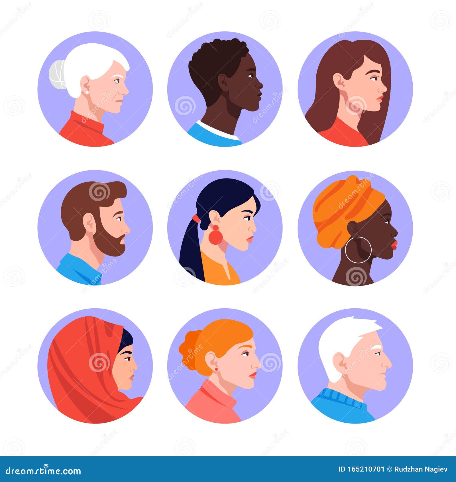 A Set Of People  S Faces In Profile  Avatars Stock Vector 