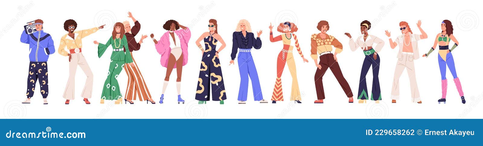 Happy people in 80s fashion style clothes set Vector Image