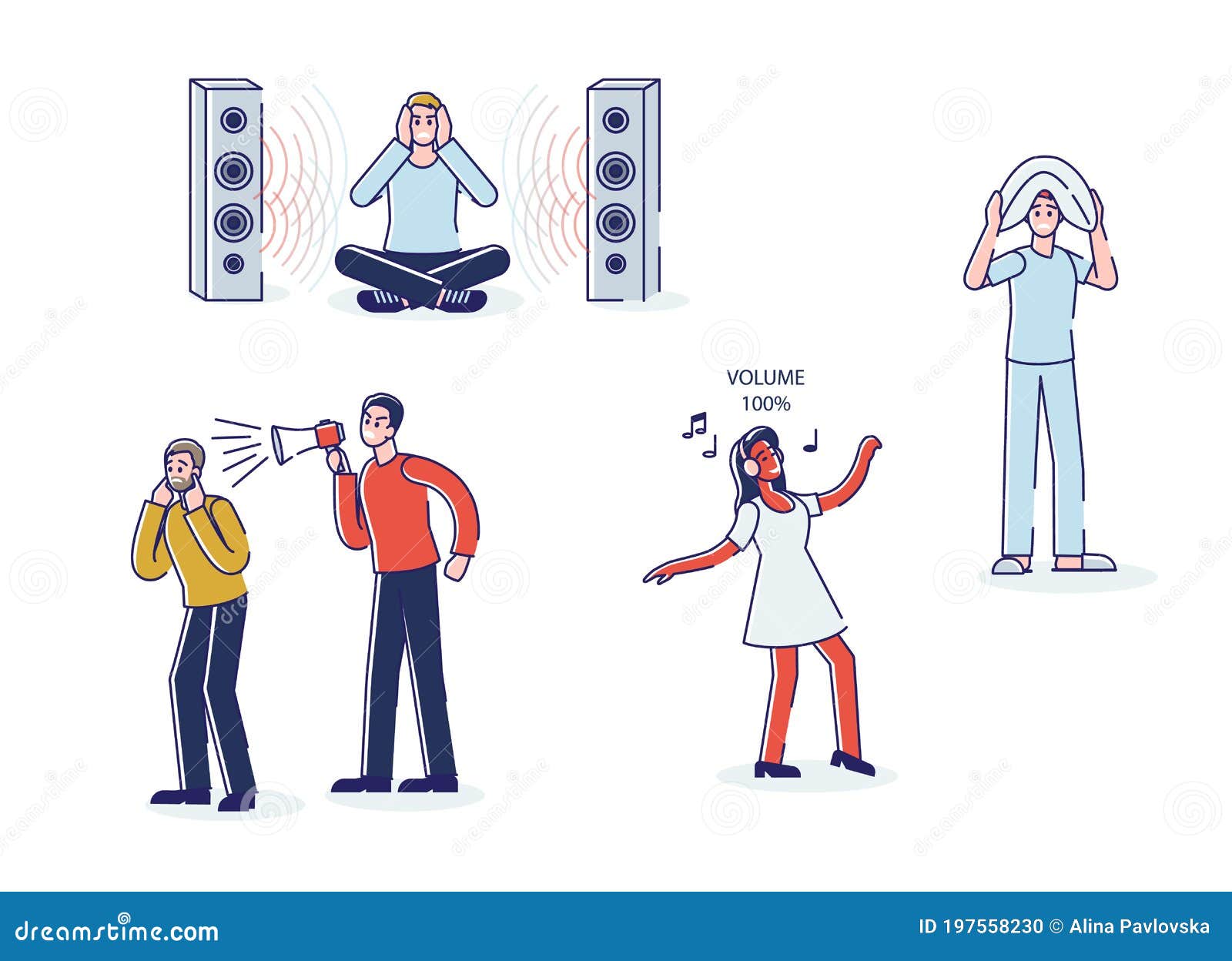 Set of People Tired of Loud Music and High Volume Sound from Speakers and  Megaphone Stock Vector - Illustration of people, music: 197558230