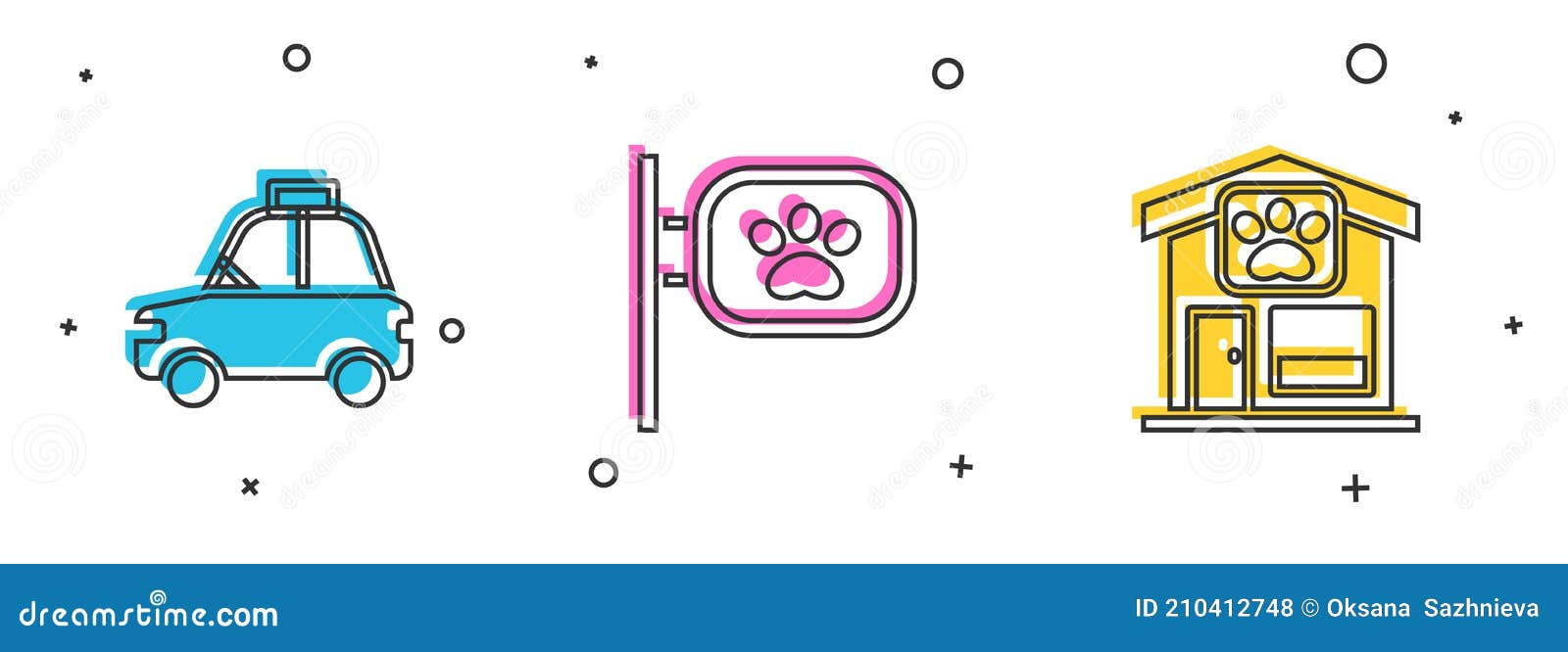 Set Pet Car Taxi, Grooming and Icon. Vector Stock Vector Illustration