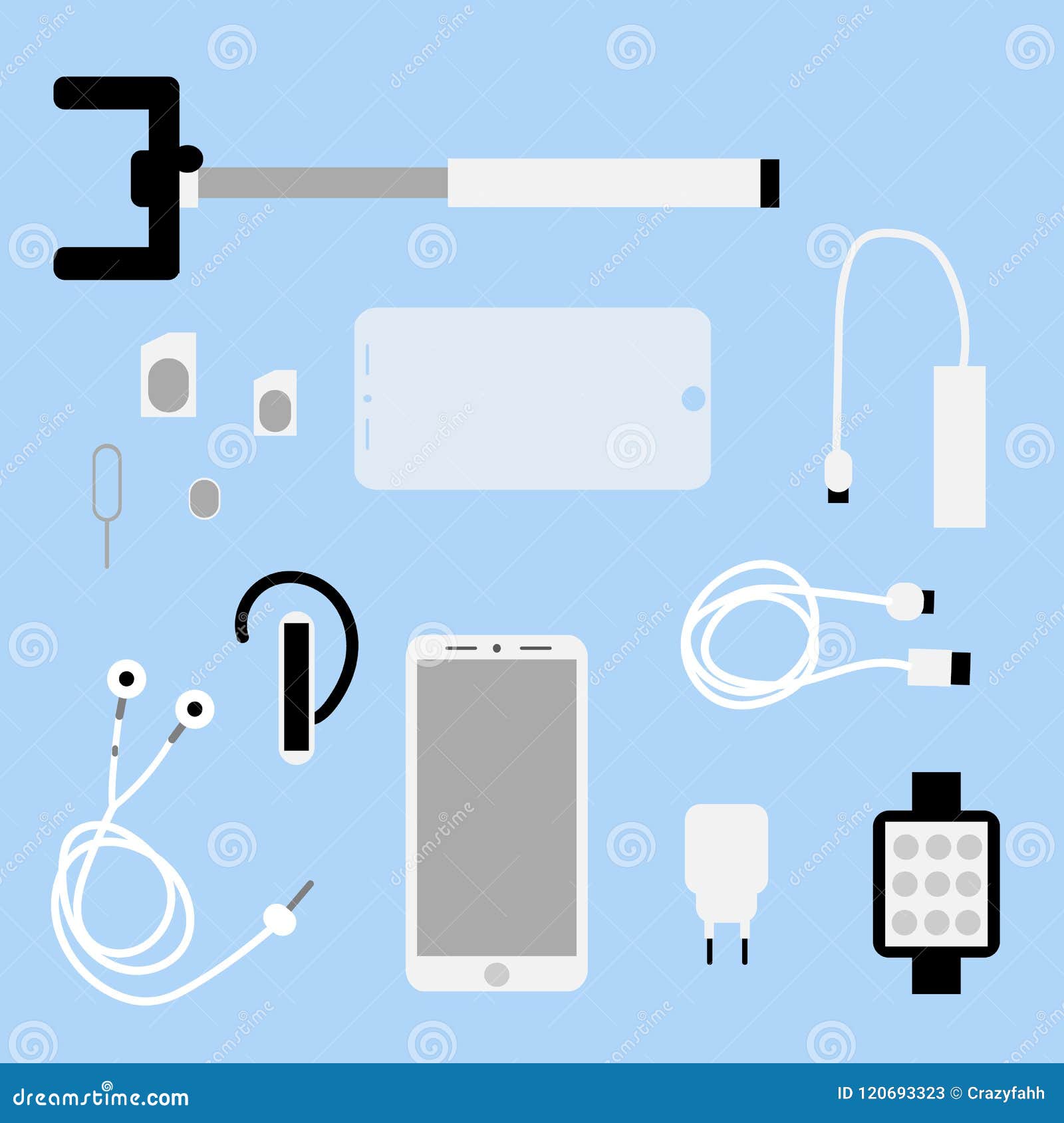 Set of phone accessories stock illustration. Illustration of selfie