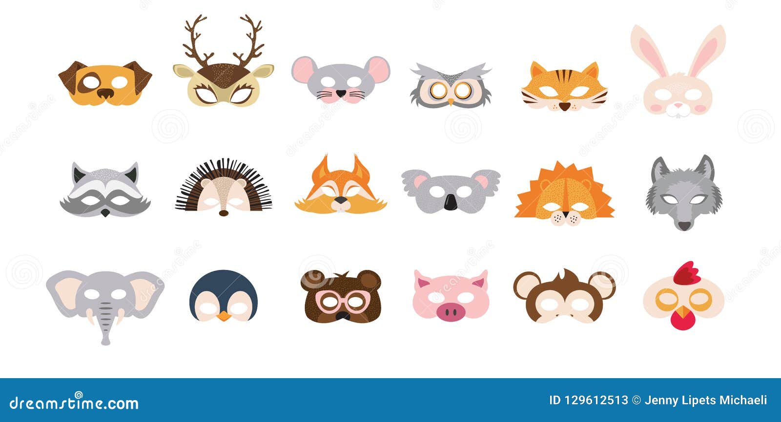 Set of Photo Booth Props Masks of Wild and Domestic Animals. Great for Party  and Birthday. Vector Illustration Stock Vector - Illustration of costume,  ears: 129612513