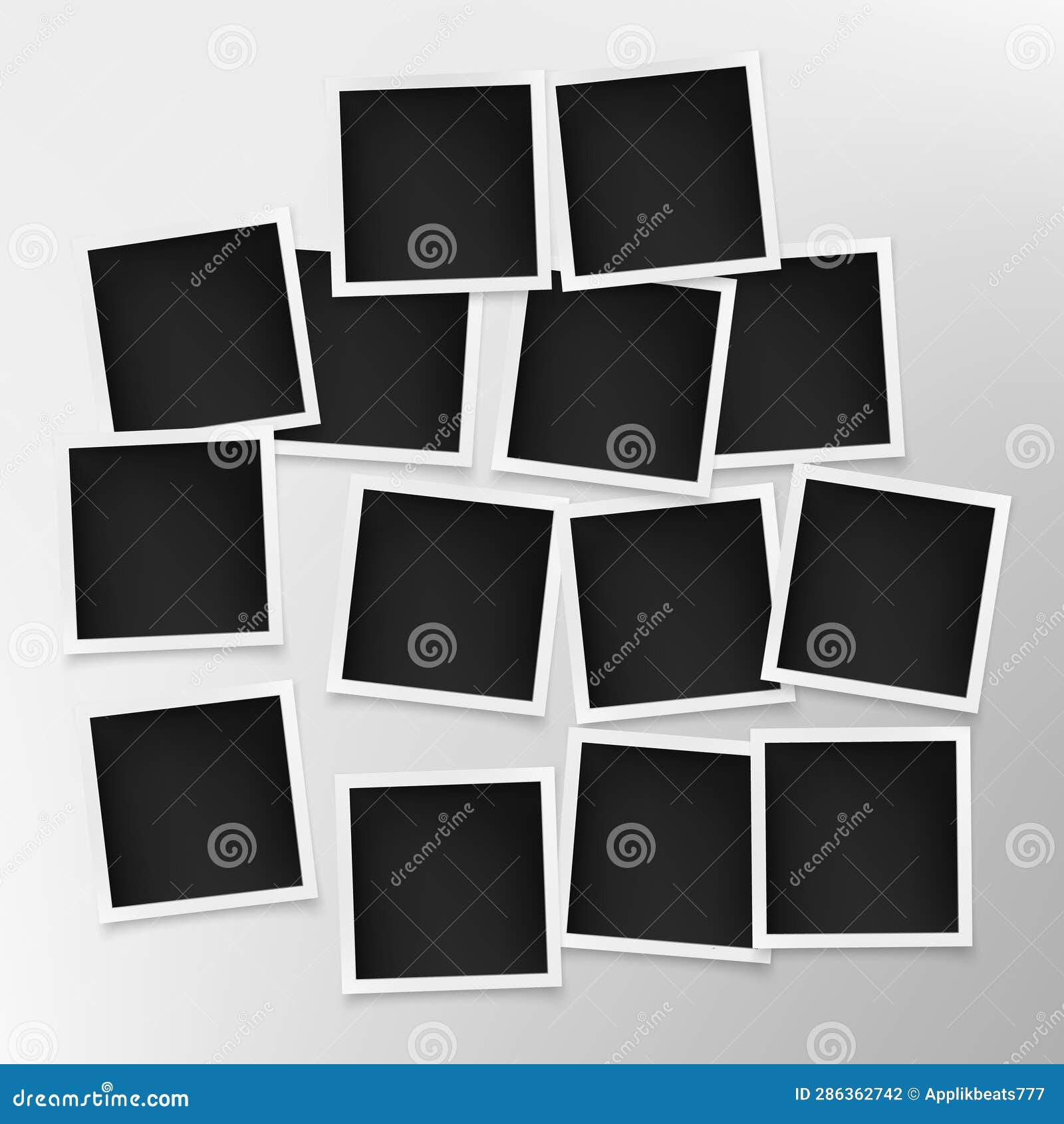 Set of Photo Frames on Grey Wall. Template of Photography Board Stock