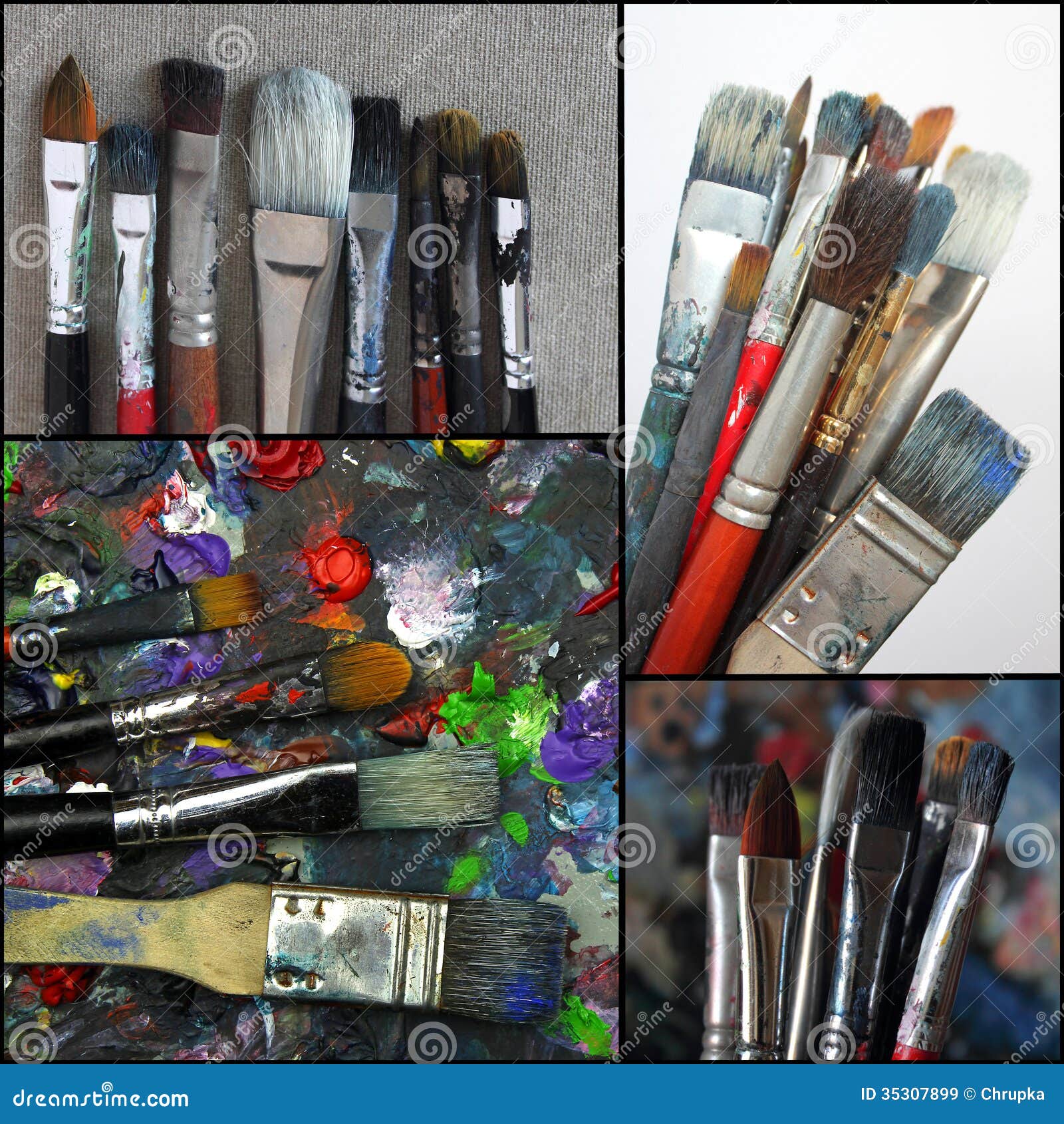 Set of Photos of Dirty Paint Brushes Stock Image Image of craft