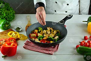 One Pot Mediterranean Pasta With Chicken And Vegetables Stock Photo 