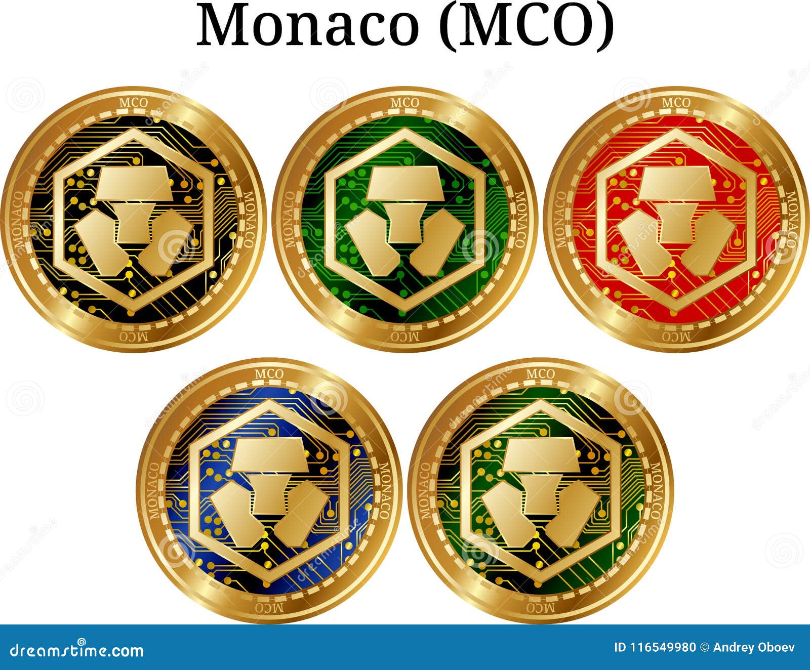 Set Of Physical Golden Coin Monaco MCO Stock Vector ...