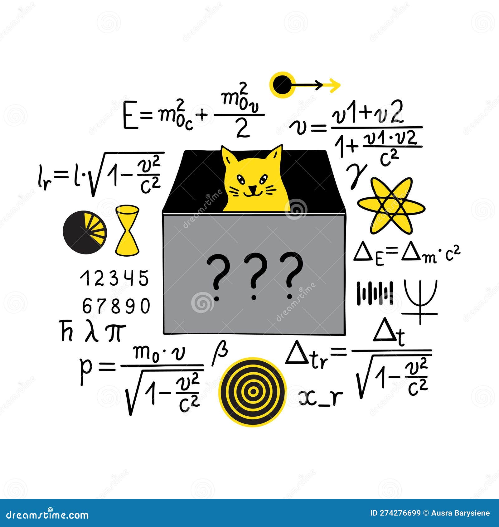 Set Of Physics Formula, Symbols, Equations And Schrodinger Cat Isolated ...