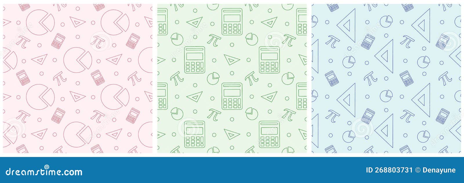 set of pi day seamless pattern with mathematical constants or baked pie in template hand drawn cartoon flat 