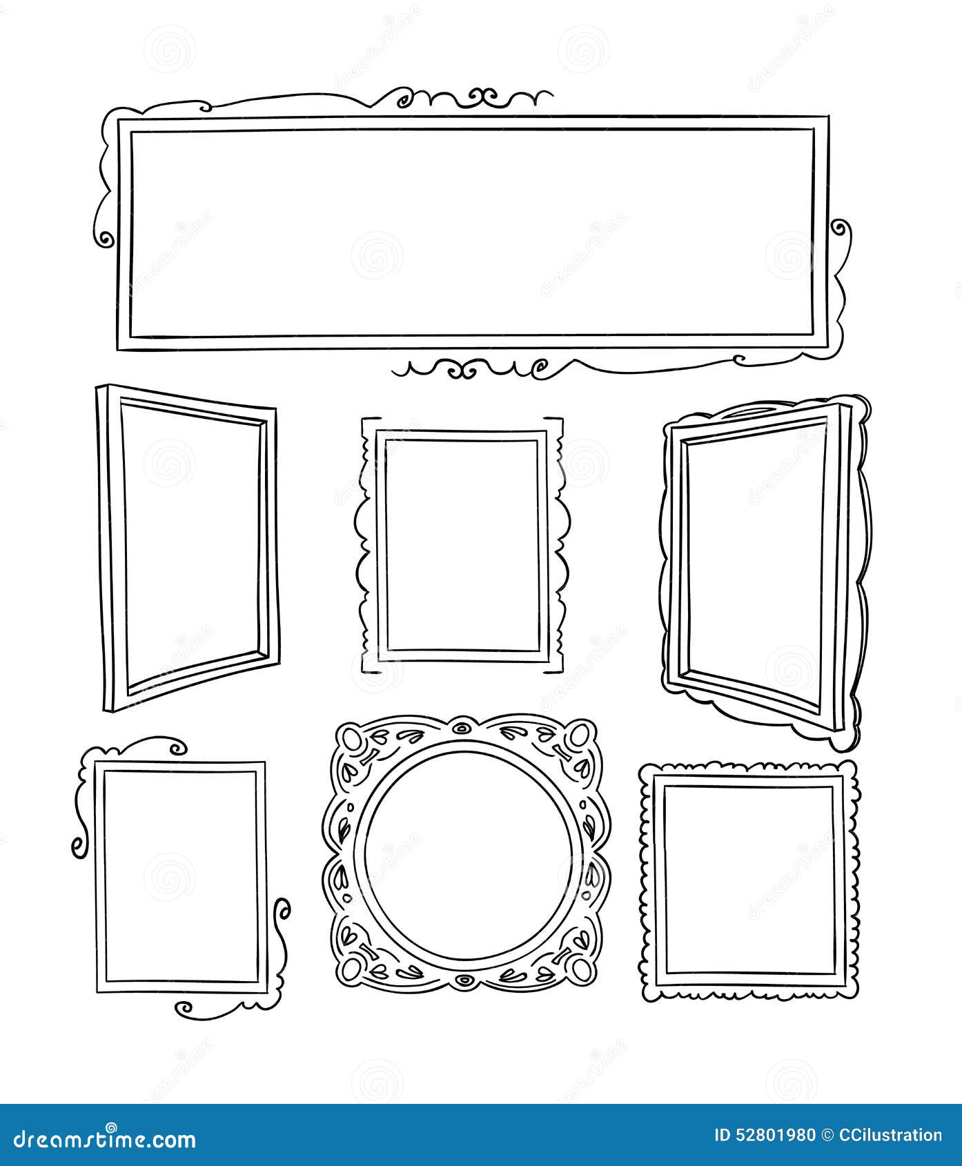 Set Picture Frames, Hand Drawn Vector Illustration. Stock Vector
