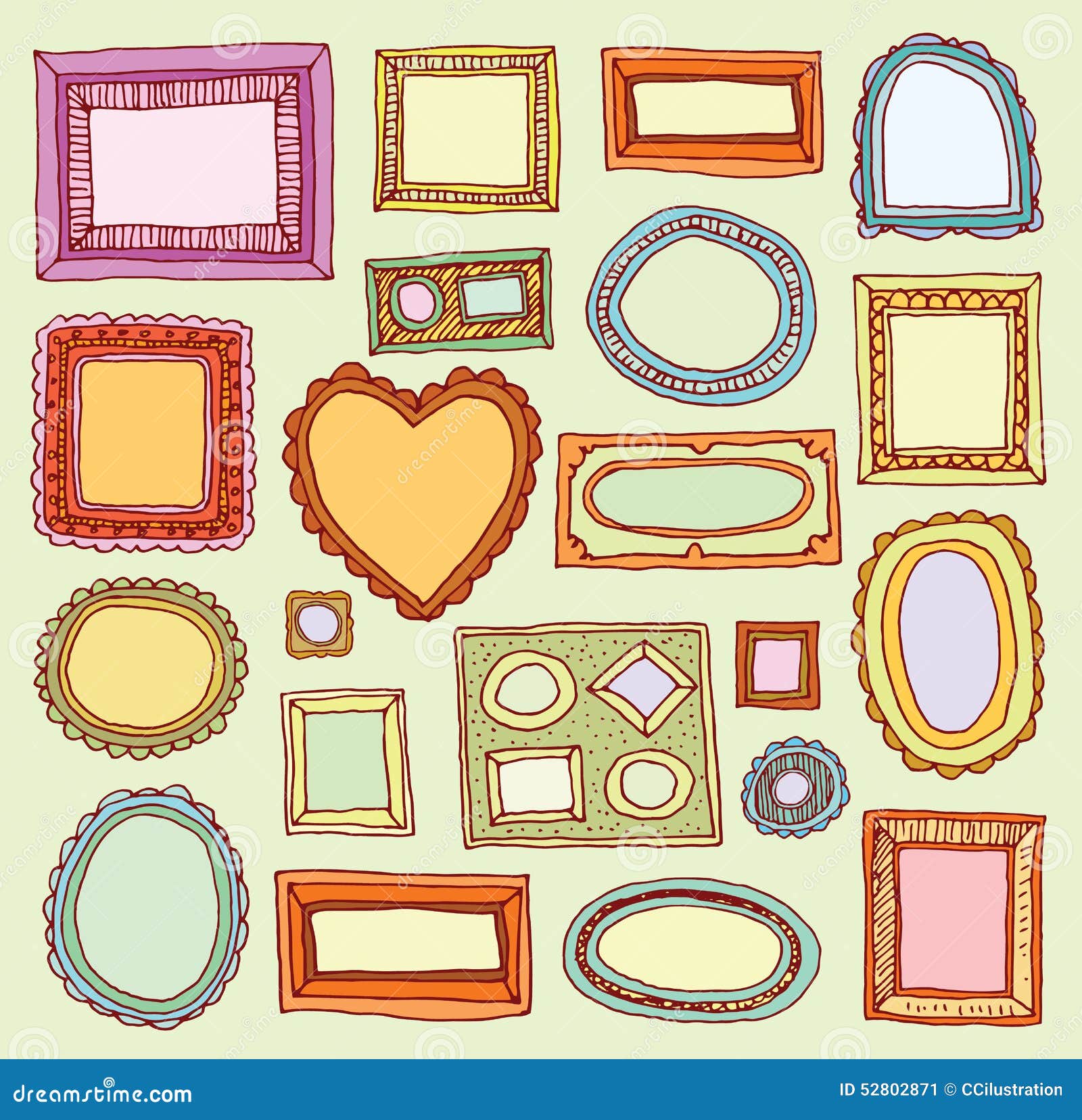 Set Picture Frames, Hand Drawn Vector Illustration. Stock Vector