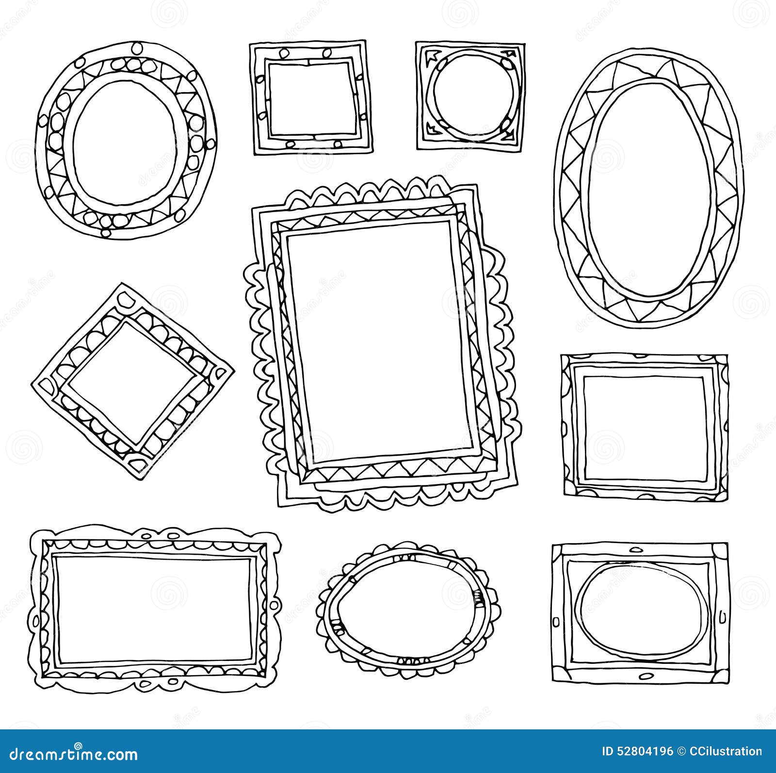 Set Picture Frames, Hand Drawn Vector Illustration. Stock Vector