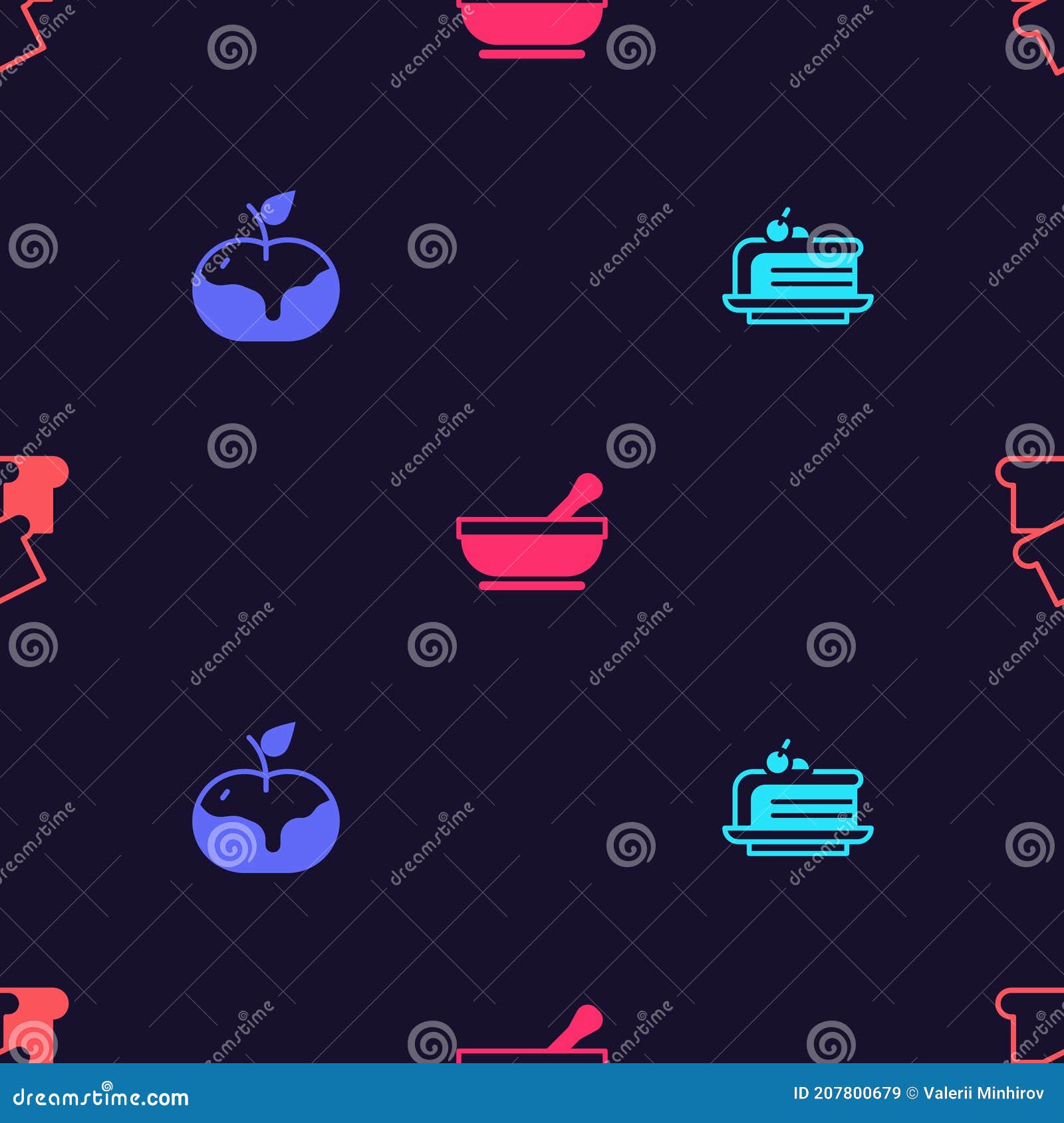 Set Piece of Cake, Apple in Caramel, Mortar and Pestle and Bread Toast