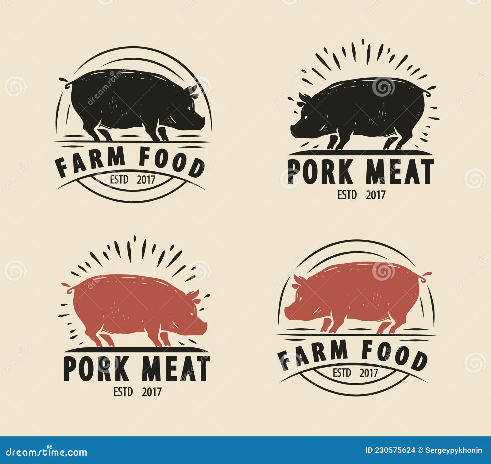 Set of Pig Meat Emblem Vintage Vector Illustration. Farm Food Concept ...