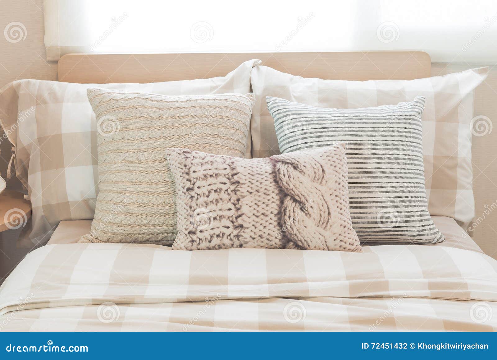 Stock Cuscini.Set Of Pillows On Modern Bed In Modern Bedroom Stock Photo Image