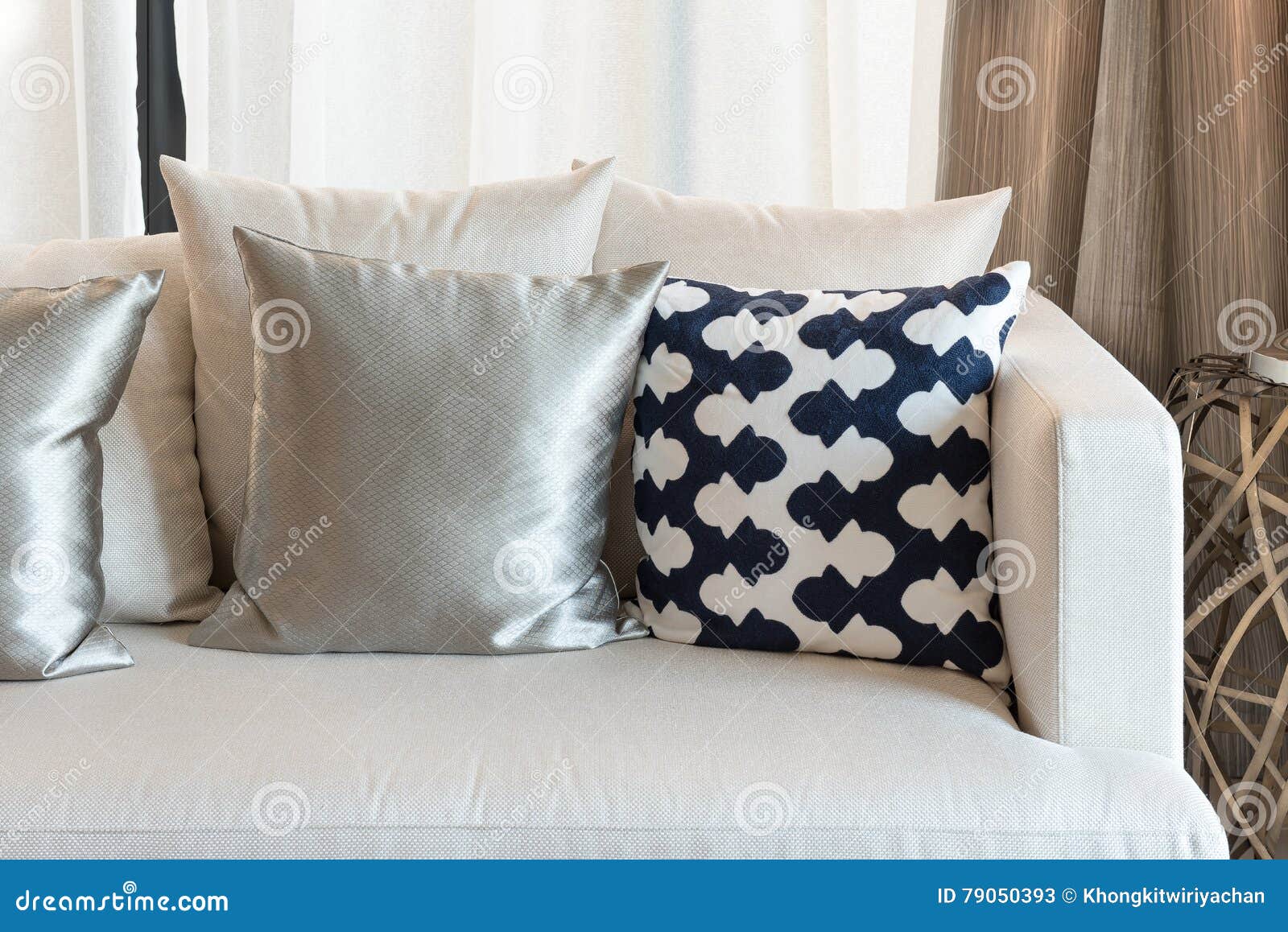 Set of Pillows on White Sofa in Classic Living Room Stock Image Image