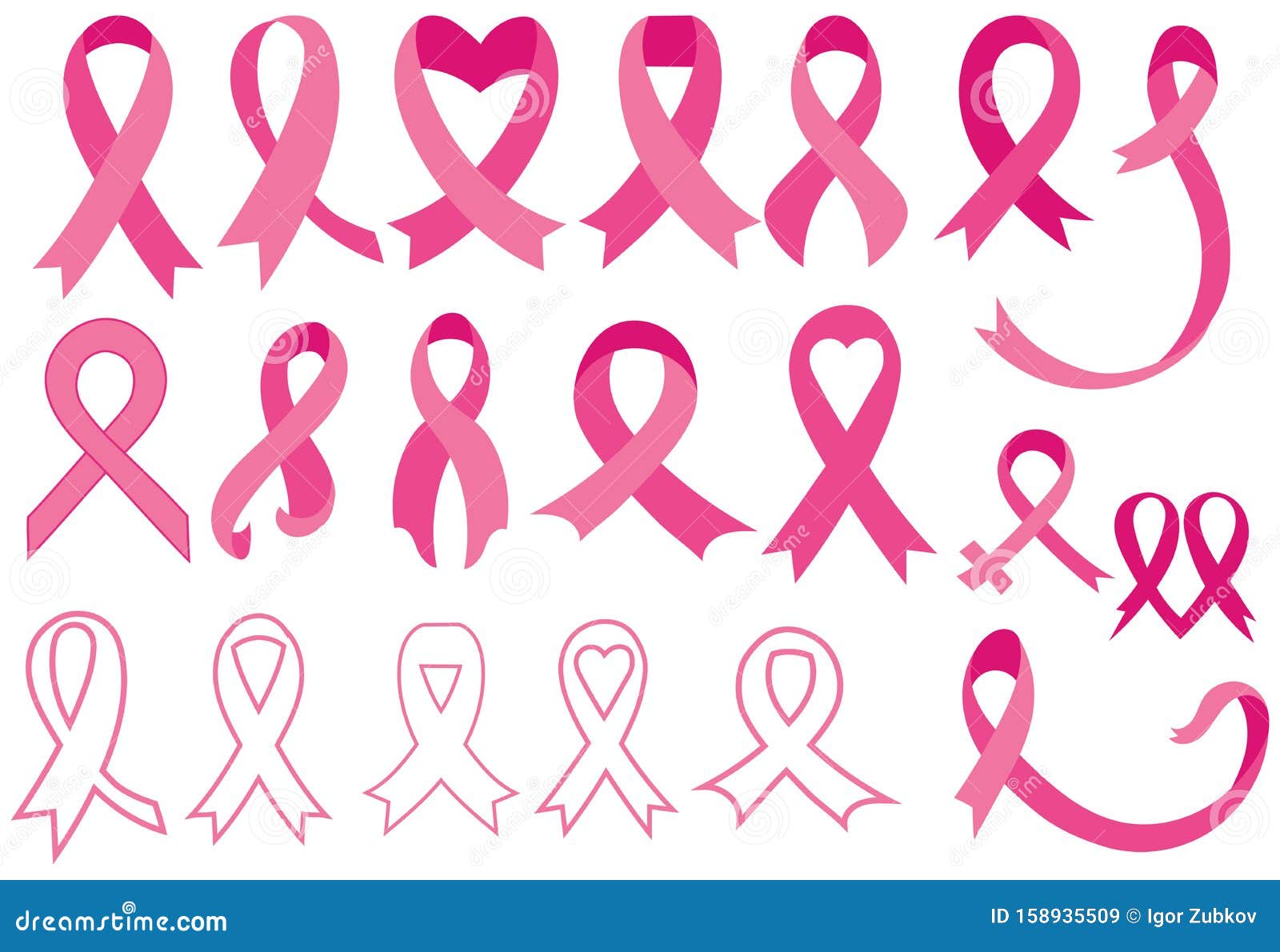 Set of Pink Ribbons. Breast Cancer Awareness Ribbons Collection