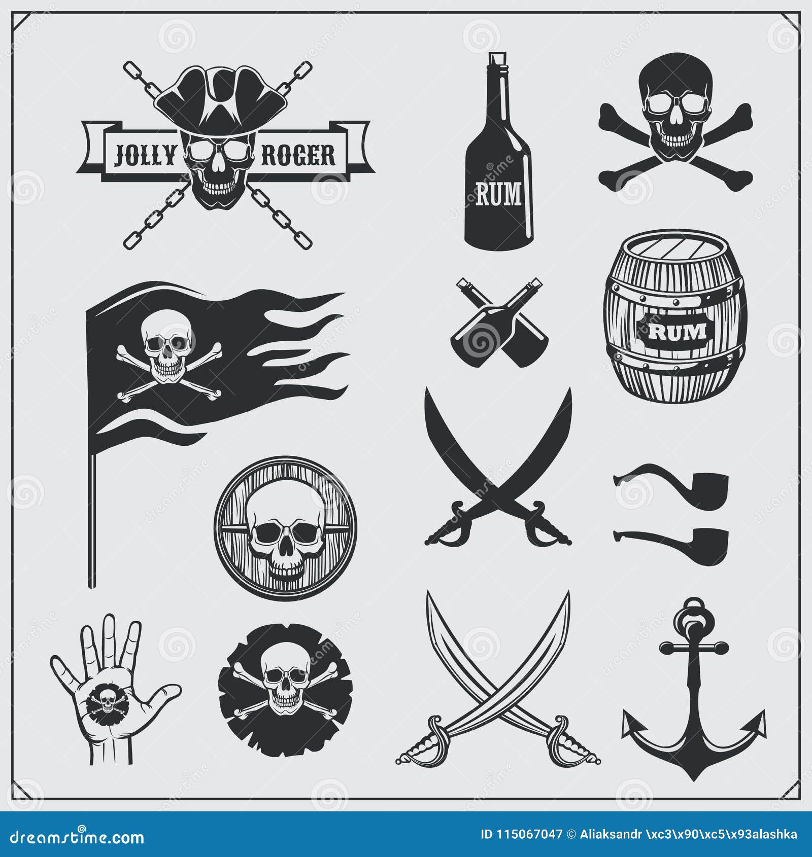 Set of Pirate Icons, Emblems and Design Elements. Stock Vector