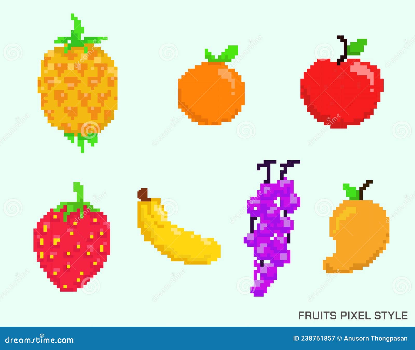 Set Of Pixel Art Fruit Collection., Retro 8-bit Or 16-bit ...