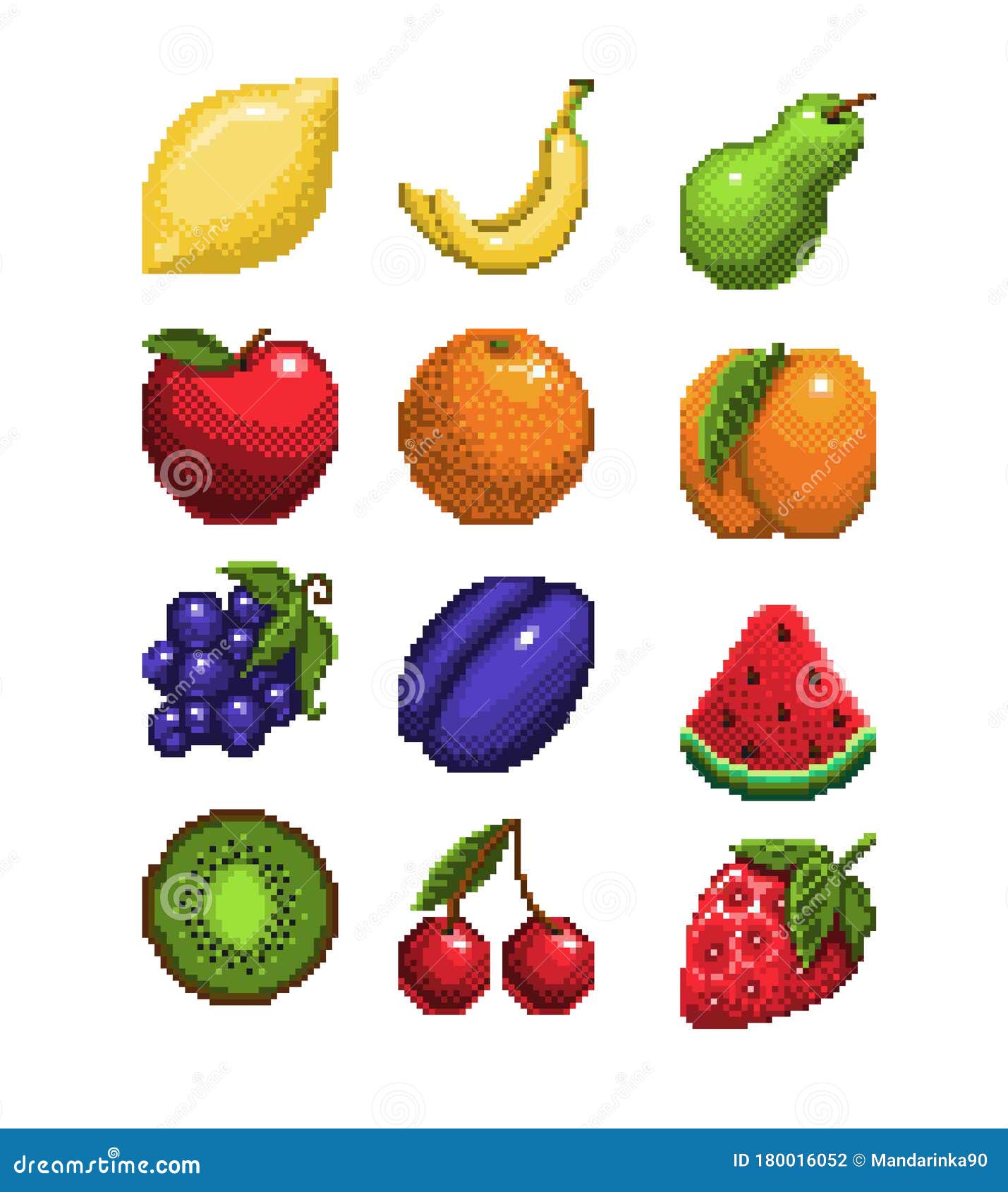 Set of Pixel Art Green Vegetables Icon. 32x32 Pixels Stock Vector