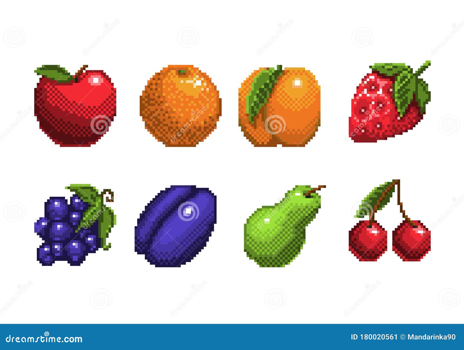 Pixel art icon set - fruits Royalty Free Vector Image