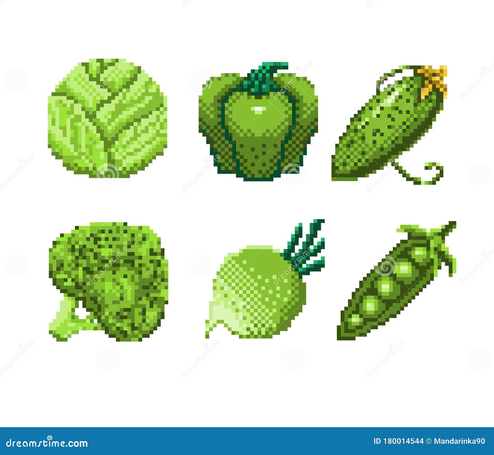 Set Of Pixel Art Green Vegetables Icon 32x32 Pixels Vector Illustration Stock Vector Illustration Of Object Cabbage