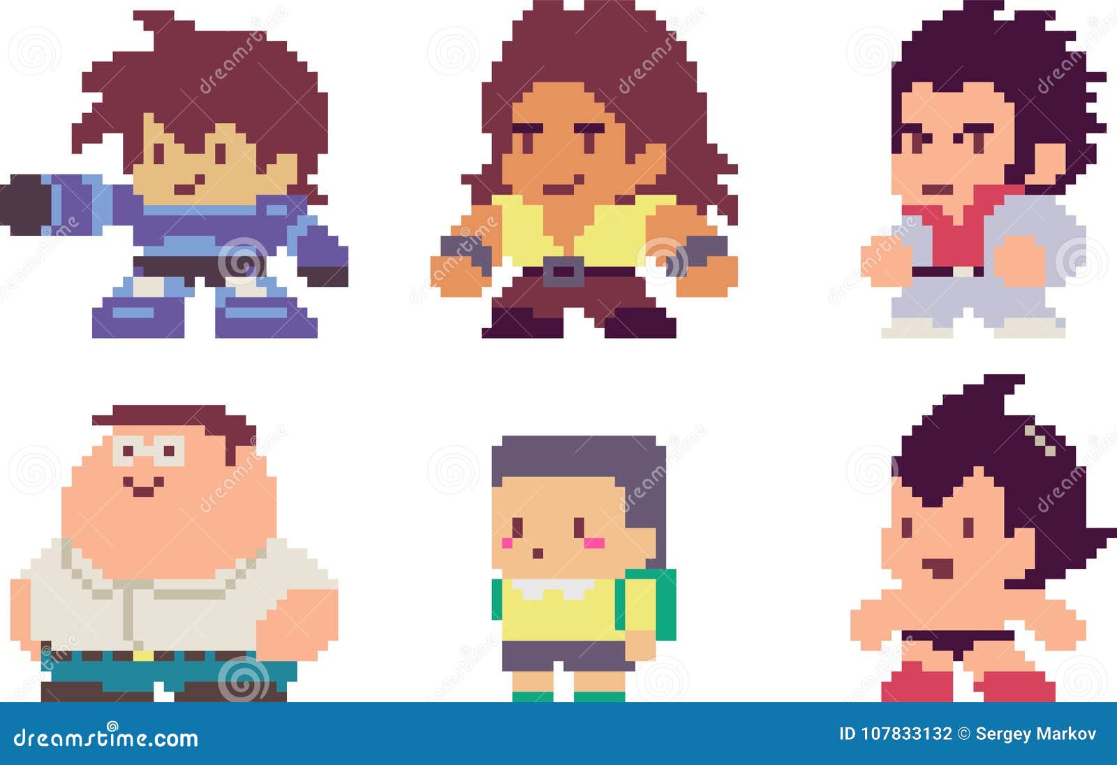 set of pixel characters