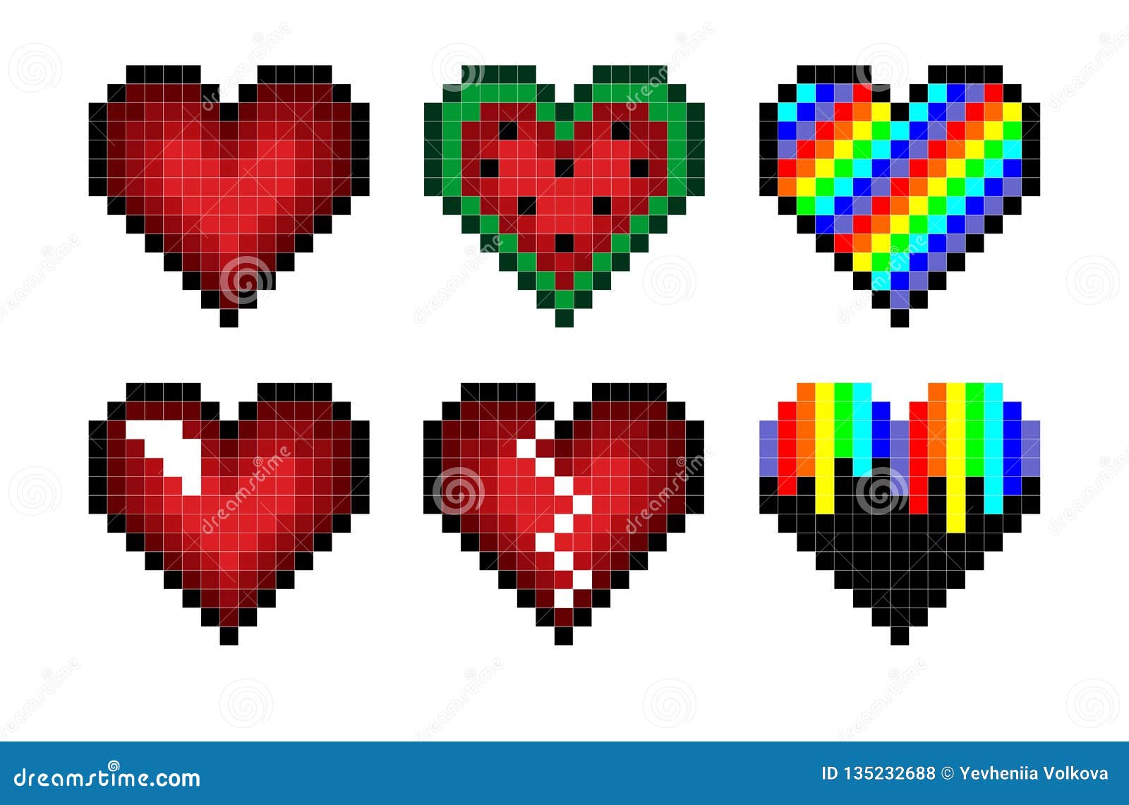 Set Of Pixel Hearts Stock Vector Illustration Of Green