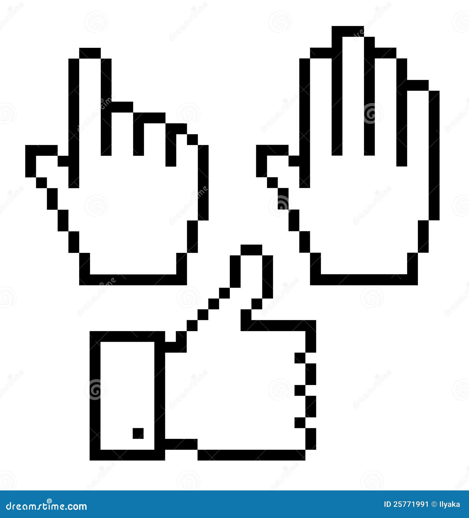 set of pixelated hand icons,