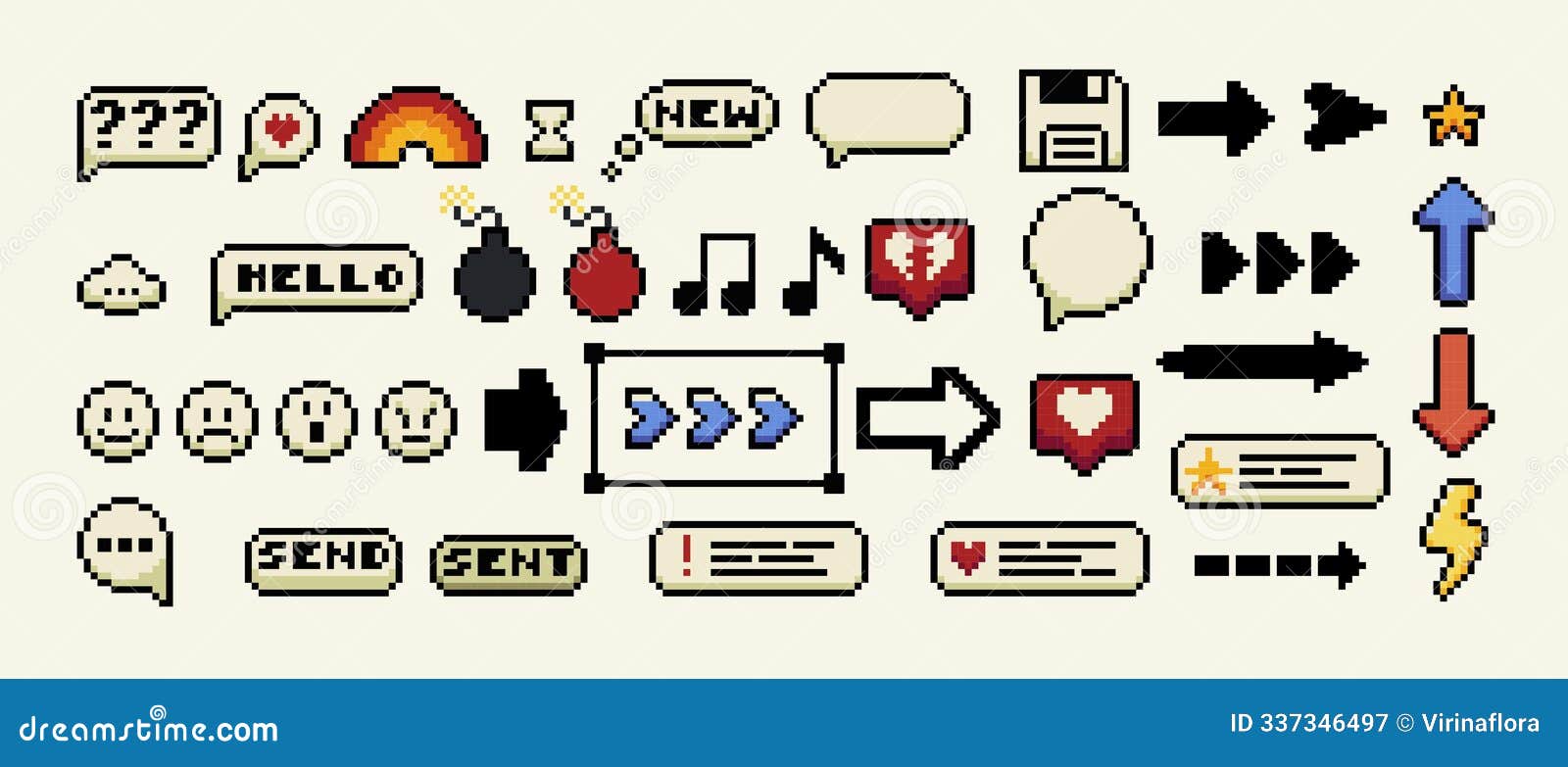 a set of pixels s. y2k trendy stickers. mood of 90's aesthetics. 8-bit retro style  . neon