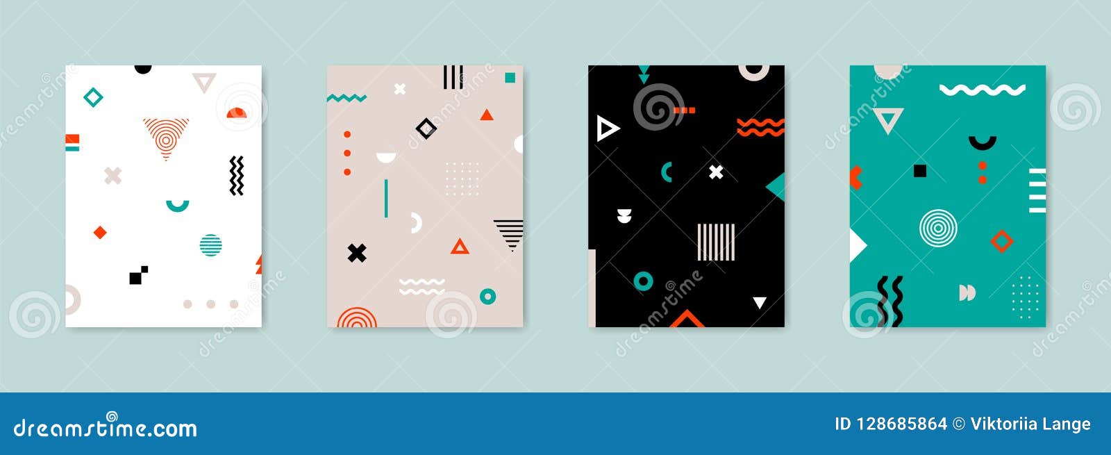 set of 4 placard with geometric bauhaus s. retro abstract backgrounds.