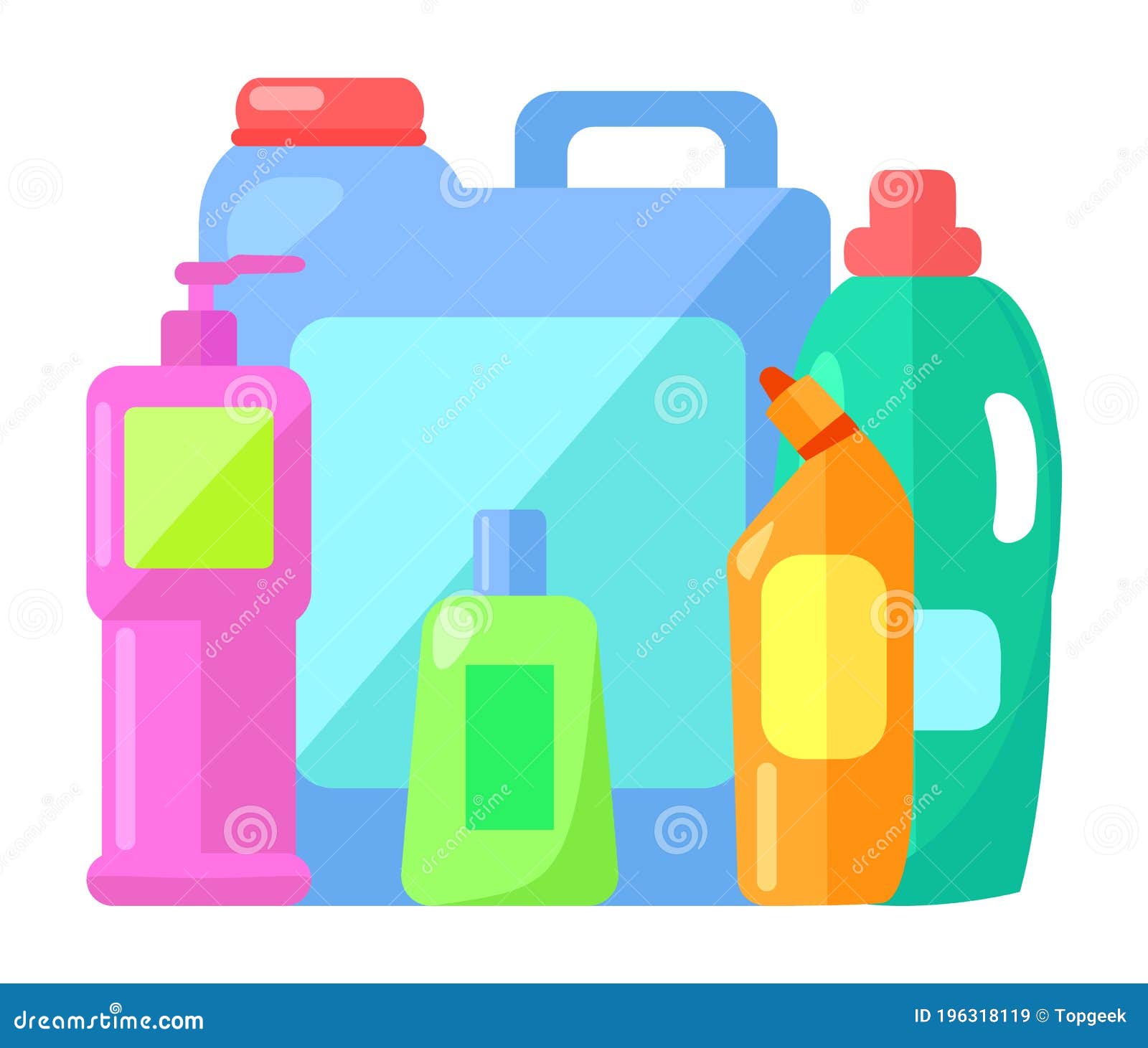 Set of Plastic Containers for Storing Liquid Household Chemicals